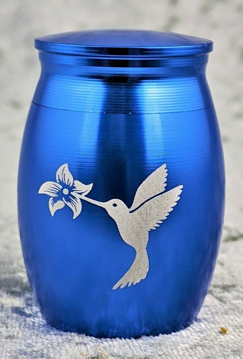 U16b Blue Ashes Keepsake Angel Wings Memorial Urn Mini Cremation Ashes display