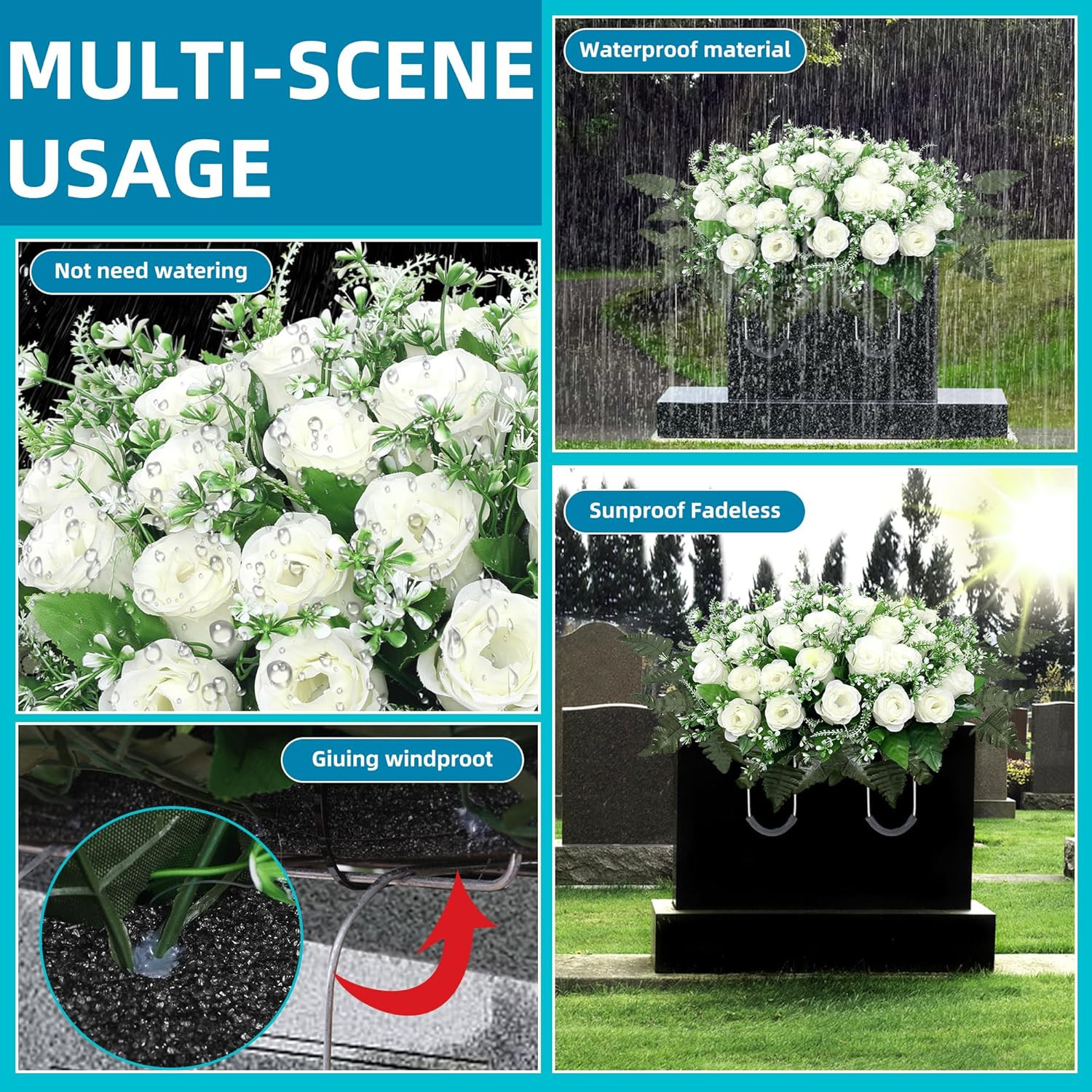 Headstone Flower Saddle,Large Artificial Headstone Flower Saddles for Graves,Cem