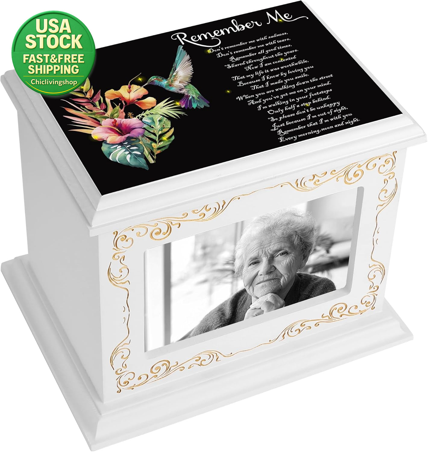 Wooden Cremation Urn for Human Ashes Adult Photo Frame Pine Wood Box 200 Lbs