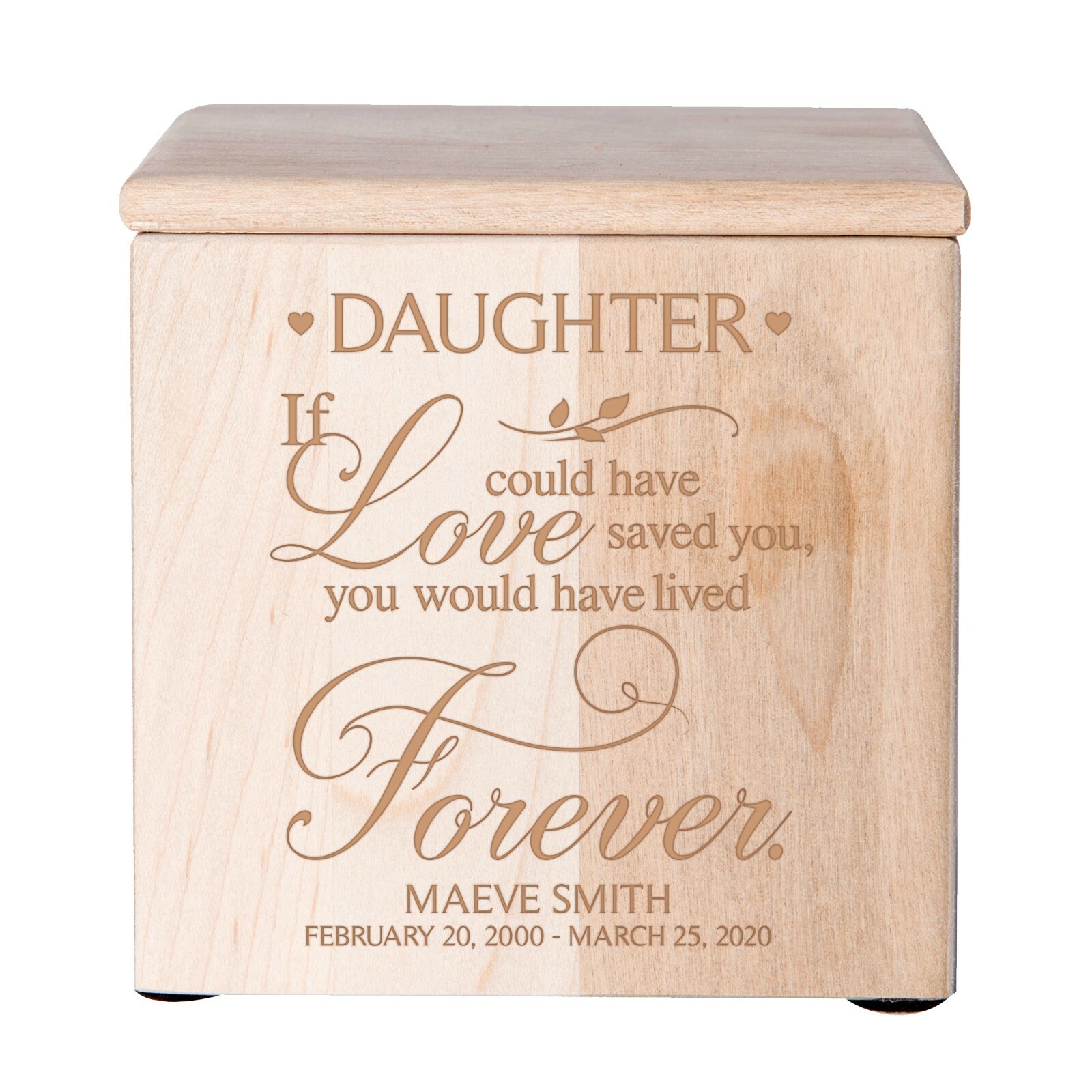 Custom Engraved Funeral Keepsake Urn Box for Human Ashes 4.5″ Daughter If Love