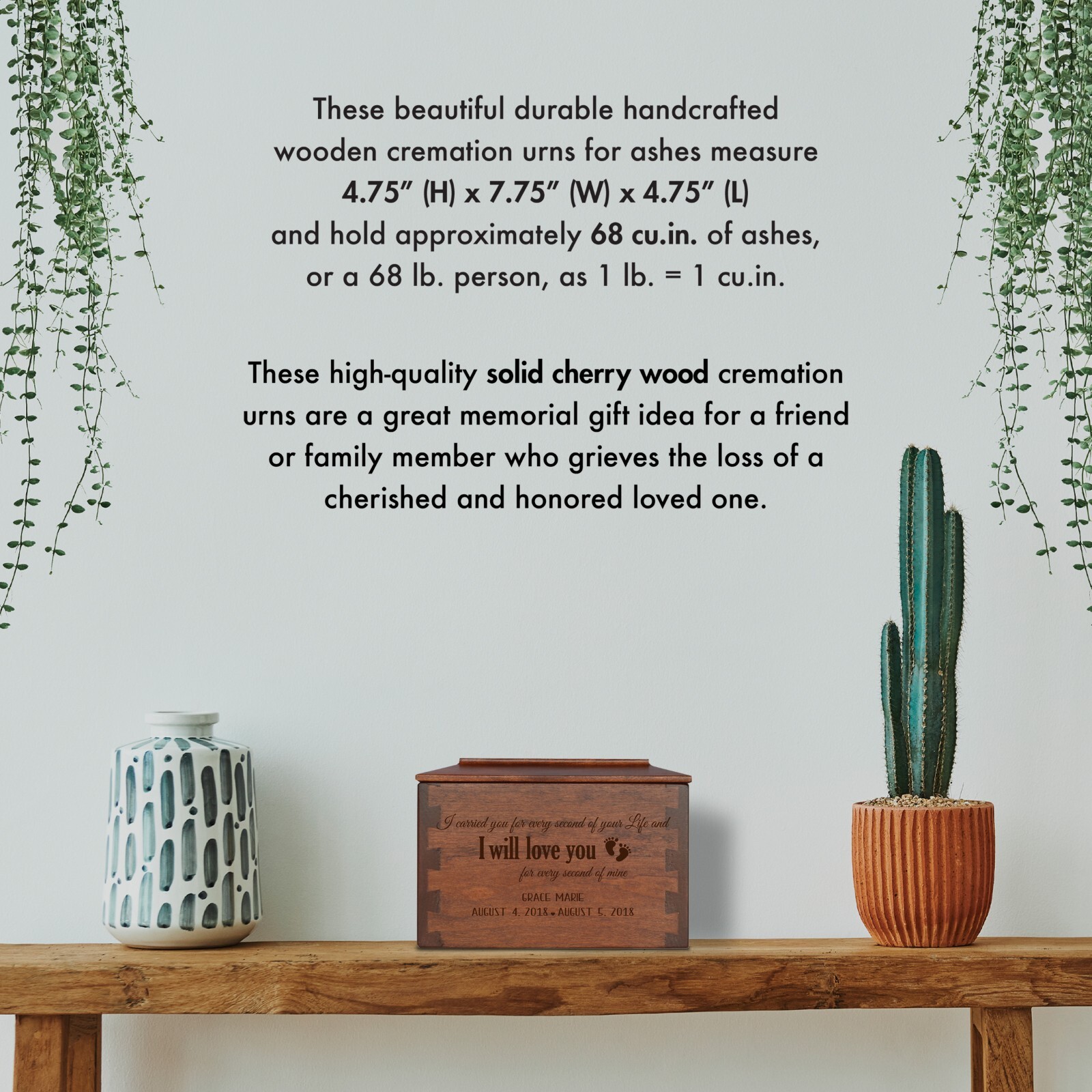 Custom Engraved Dovetail Cremation Urn Box for Human Ashes 7.75″ I Carried You