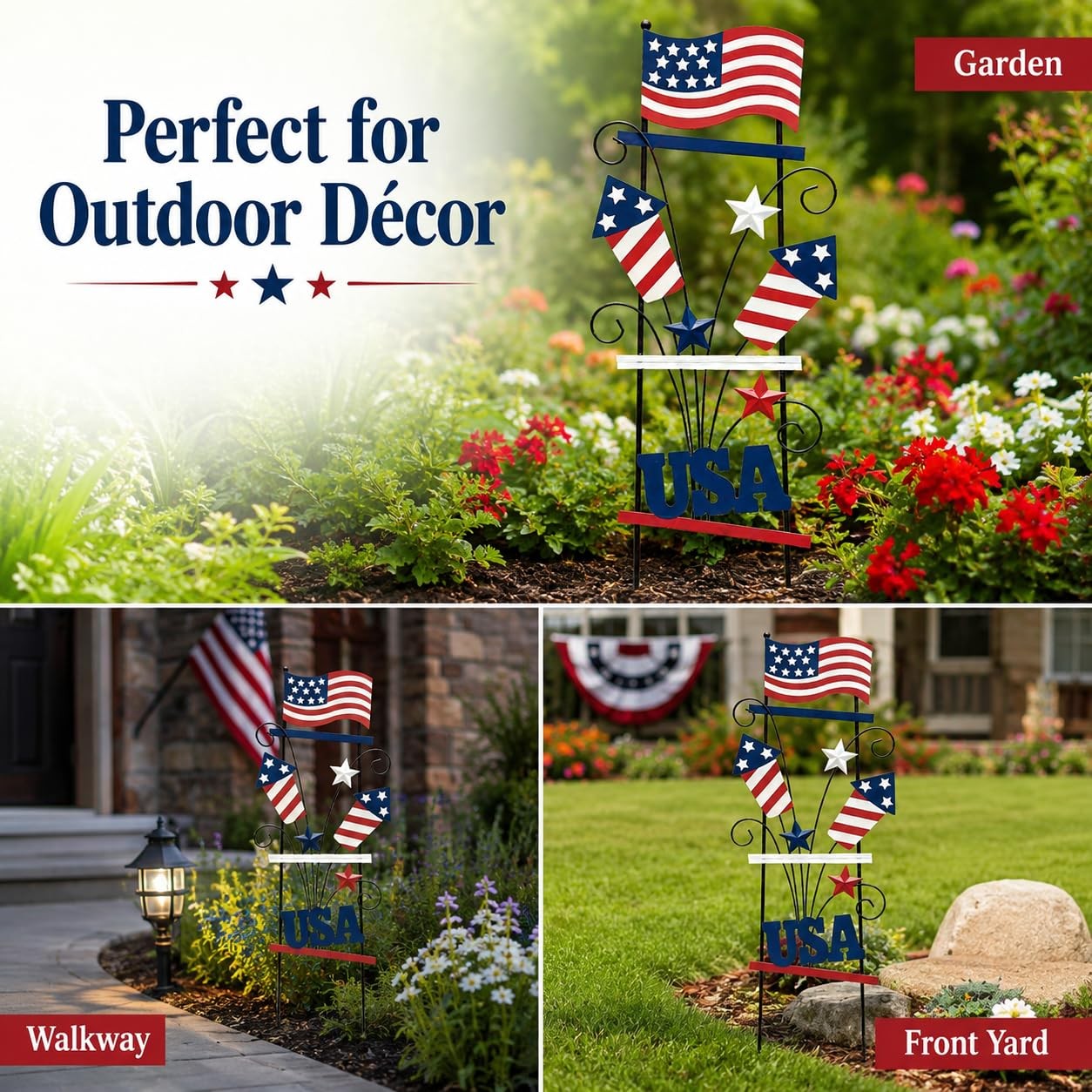 WKHOMEDECO 4th of July Decorations Outdoor, 30 Inch Metal Patriotic Garden St…