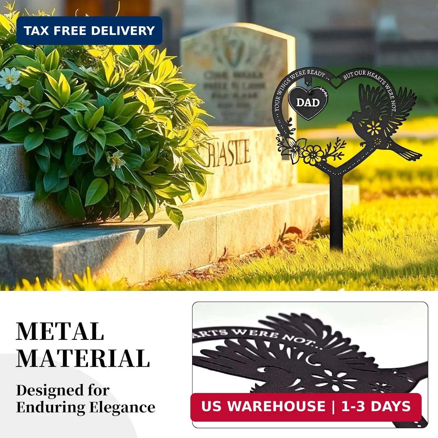 Grave Decorations for Cemetery, Dad Memorial Grave Marker, Heart Metal Plaque St