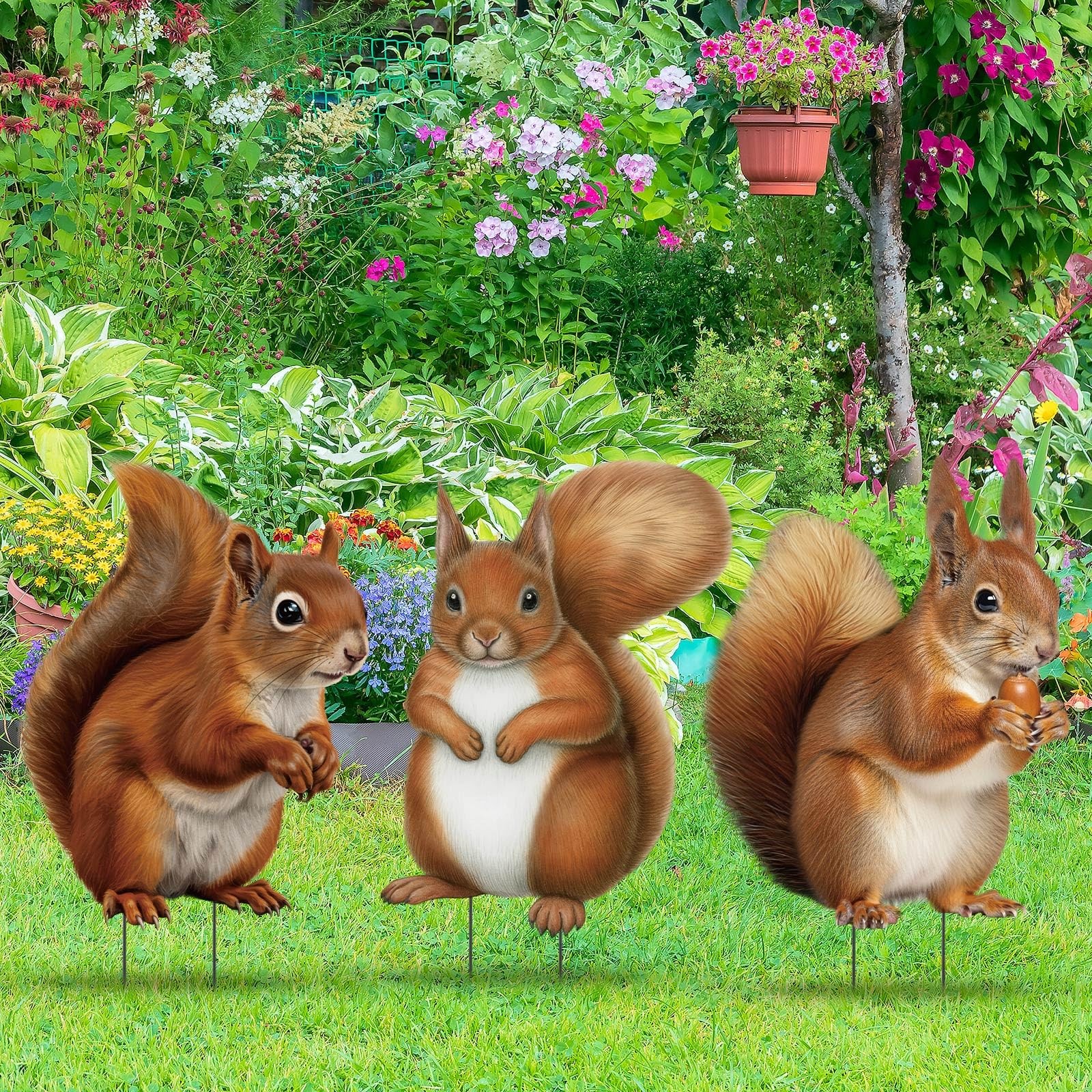 3 Pack Metal Squirrel Garden Stakes Spring Summer Outdoor Decorative Woodland…