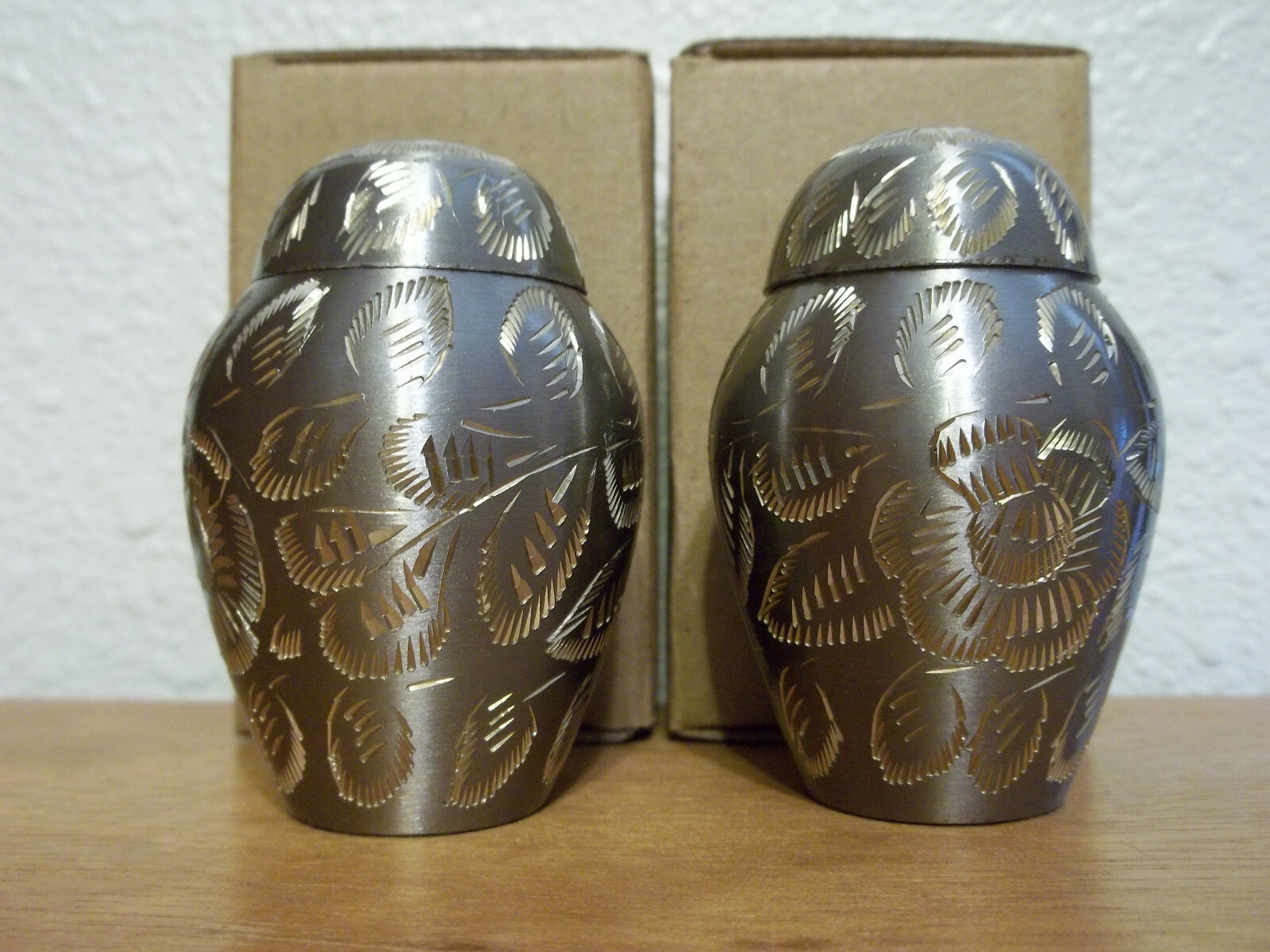 Lot of 2 Pewter w/Gold Flora Etched Design Brass Keepsake Mini Urns~~Save 30%