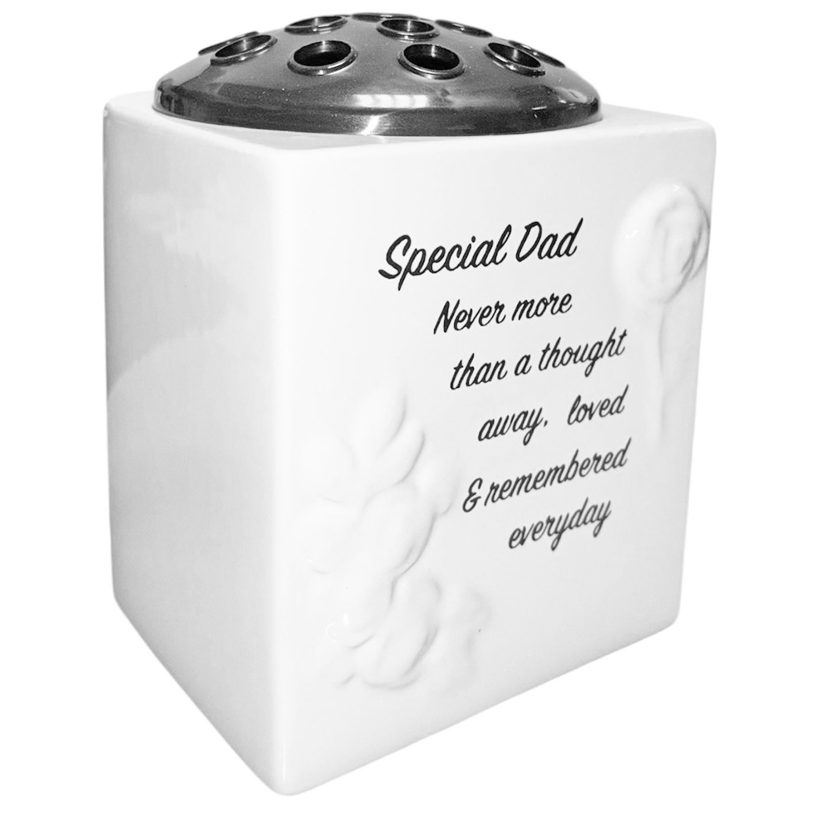 Memorial Rose Bowl Graveside Glazed Flower Vase with 3D Flowers – Dad