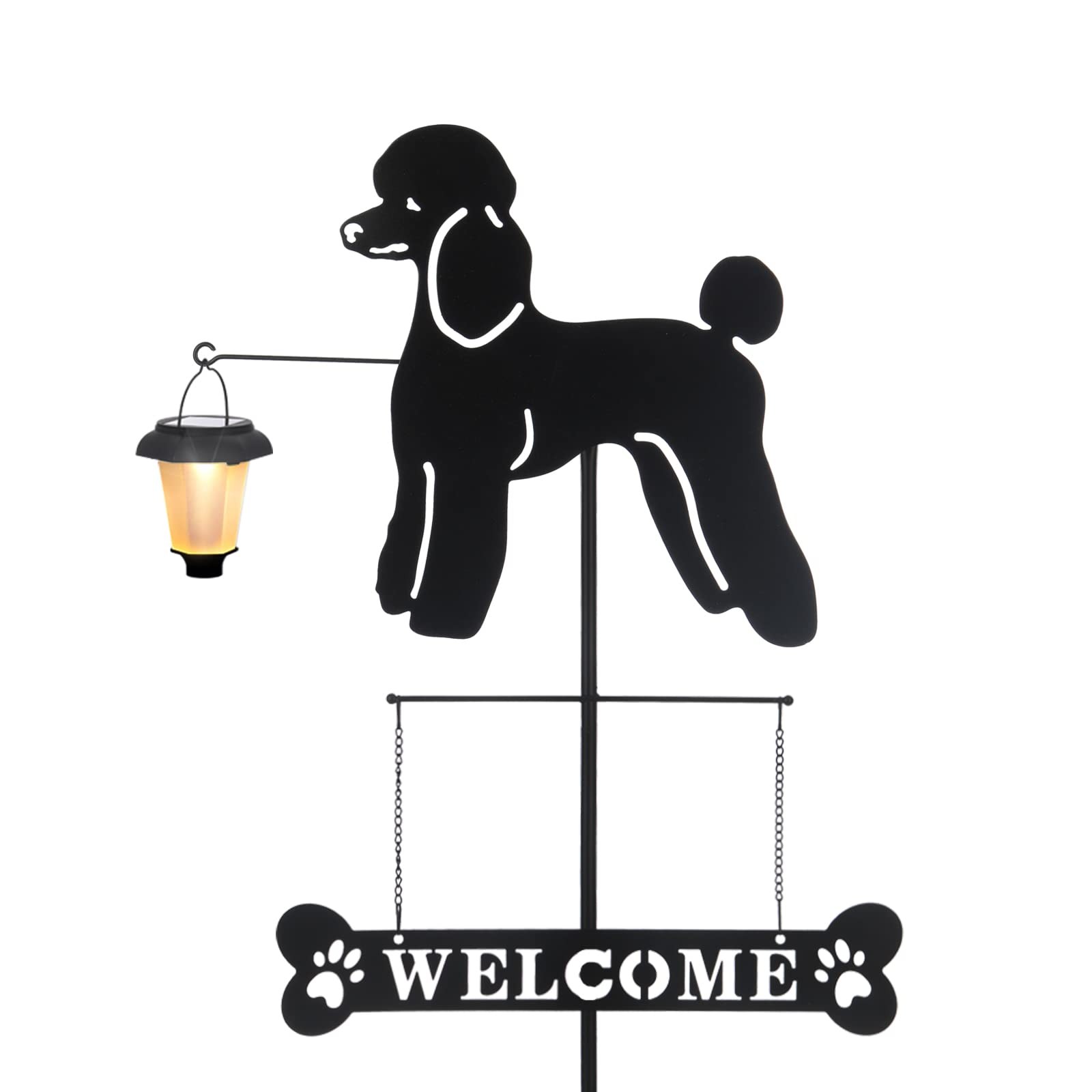 Solar Poodle Garden Stakes Decorative with a Lantern Dog Silhouette Welcome S…