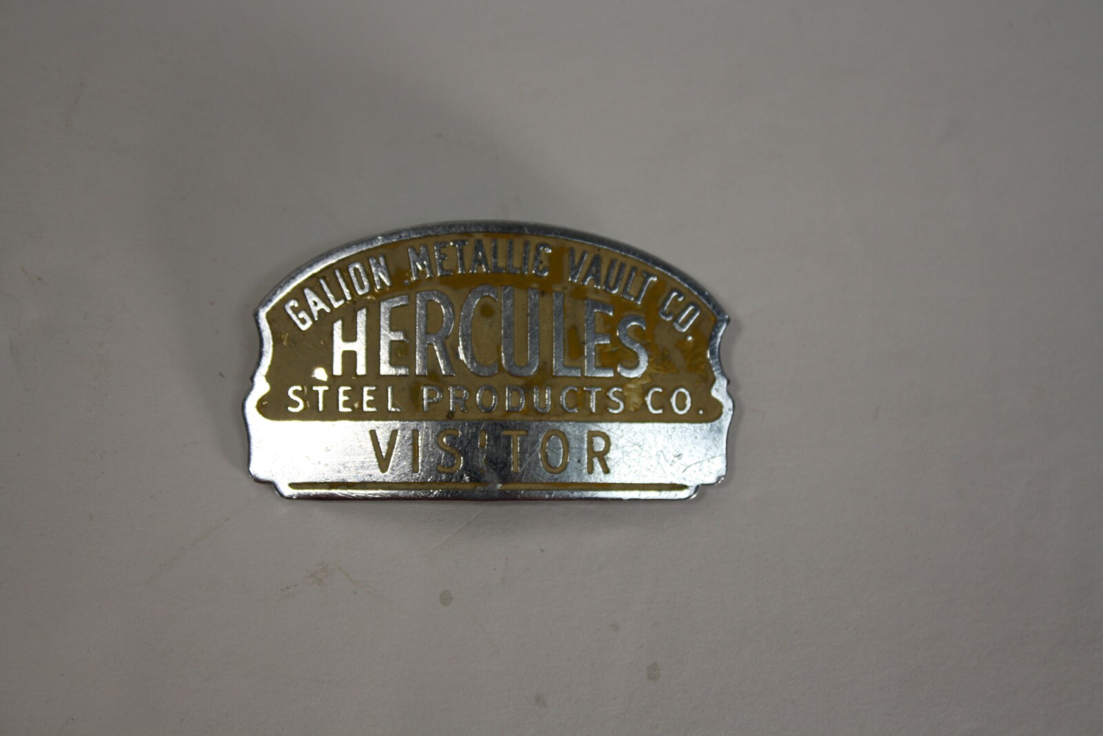 Galion Metallic Vault Co Grave Vault Hercules Visitor Badge Galion Ohio