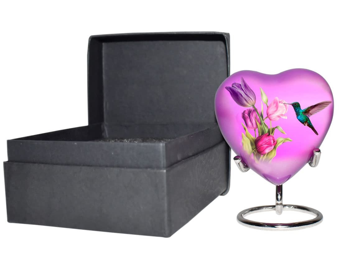 Hummingbird Heart Urn – Mini Heart Cremation Urn with Stand & Premium Box – Smal