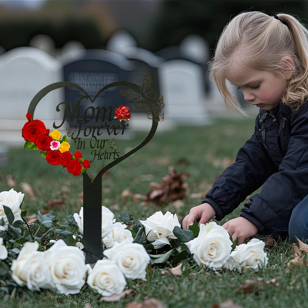 Cemetery Decorations for Graves | Heart Memorial Plaque Stake for Outdoors