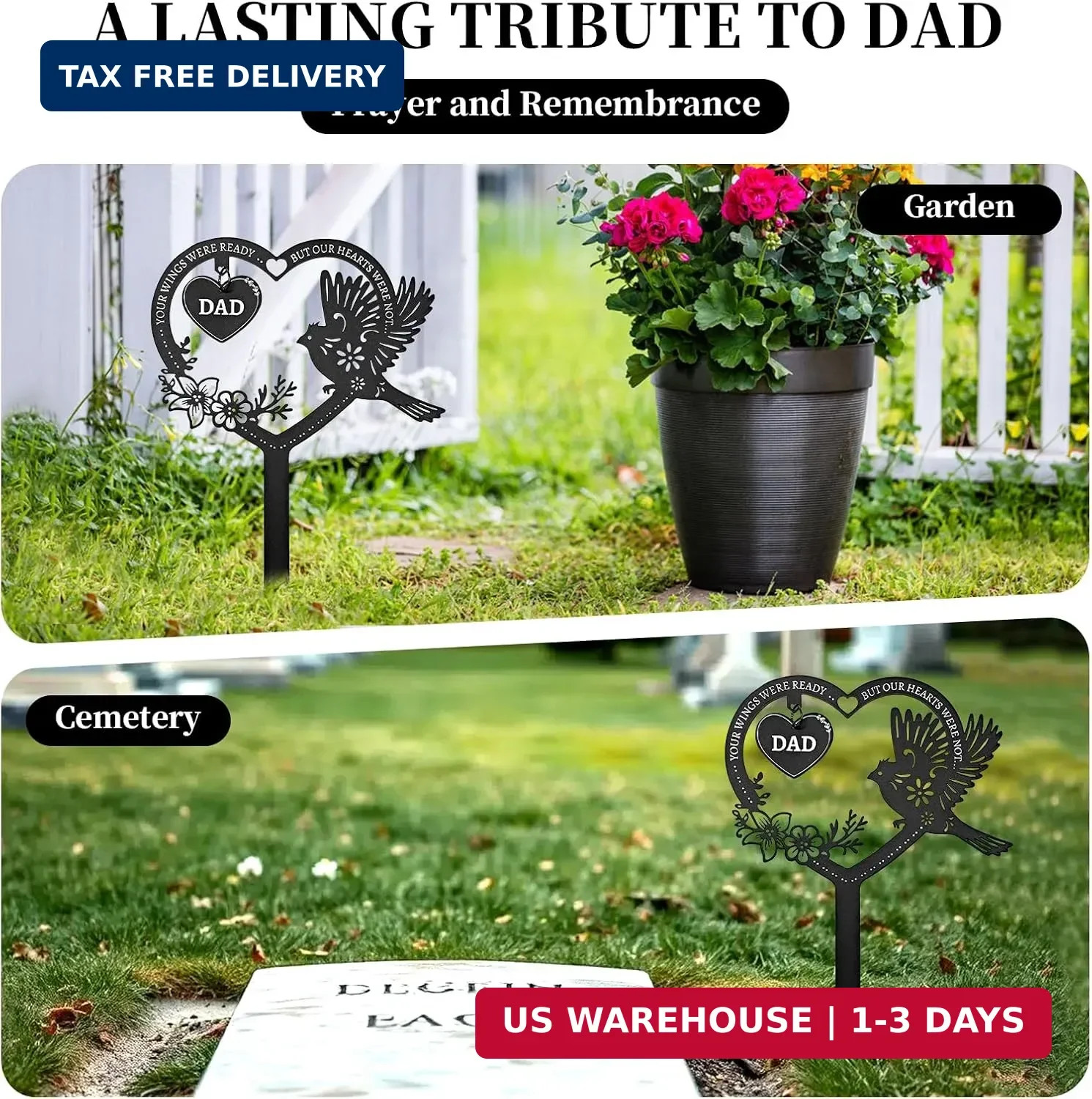 Grave Decorations for Cemetery, Dad Memorial Grave Marker, Heart Metal Plaque St