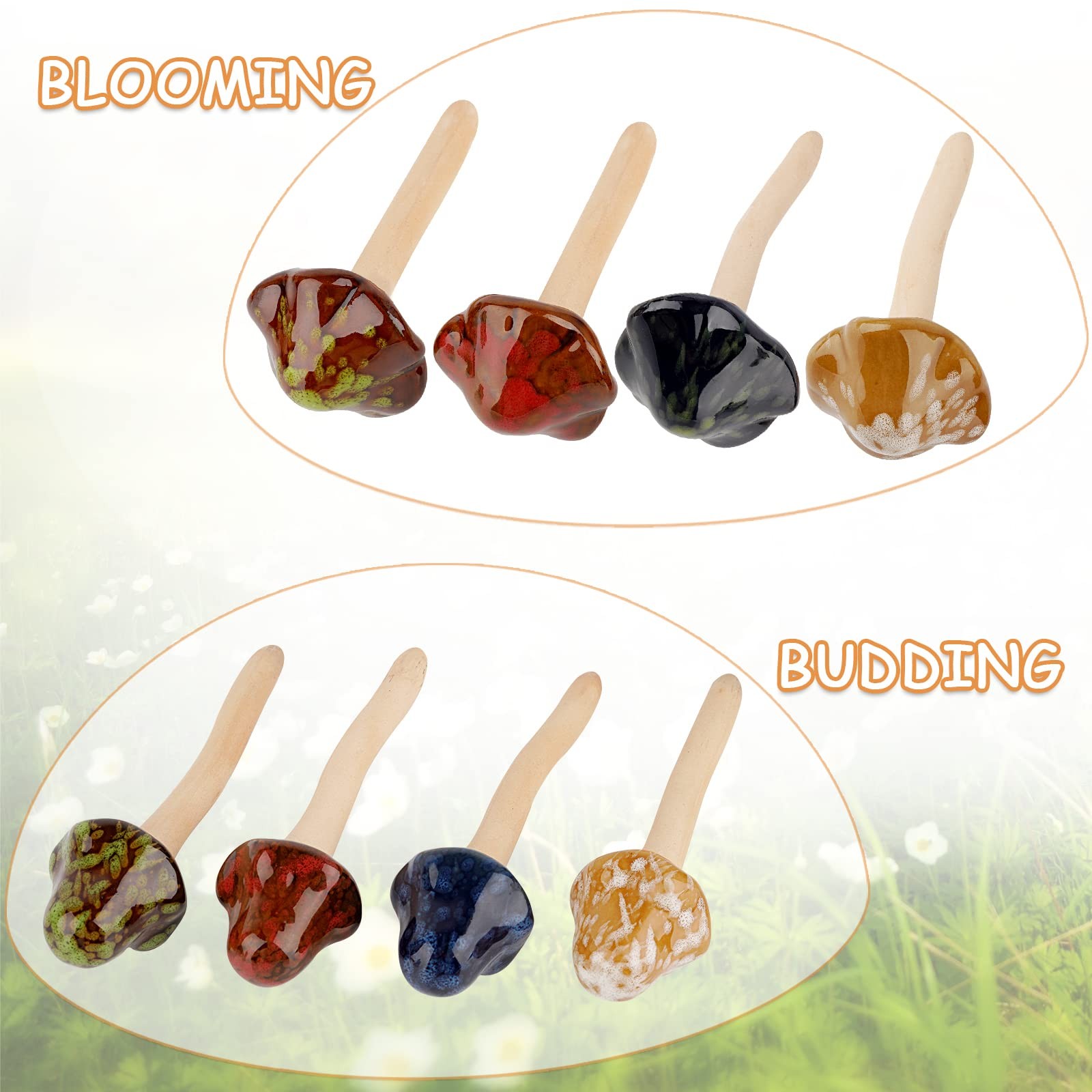 8 Pcs Ceramic Mushroom Garden Decor Pottery Ornament Fairy Garden Figurines