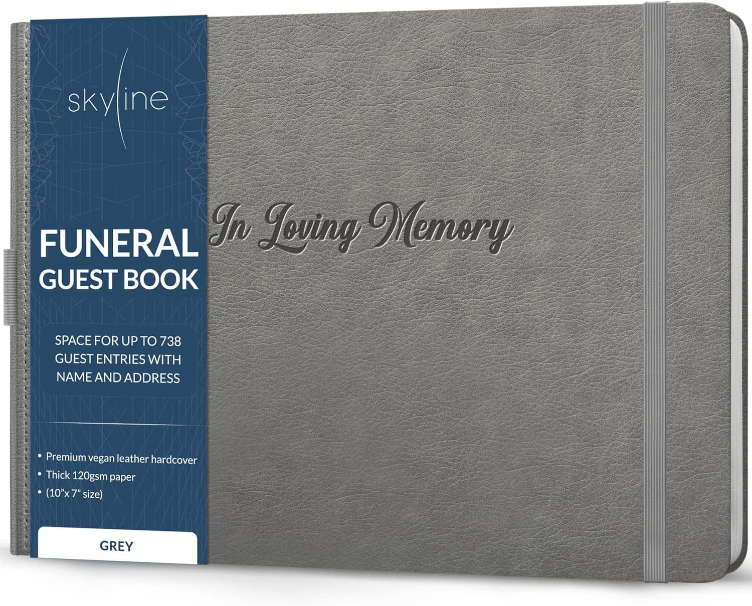 Funeral Guest Book Memorial Service Sign In Hardcover Gray 10×7 Inch