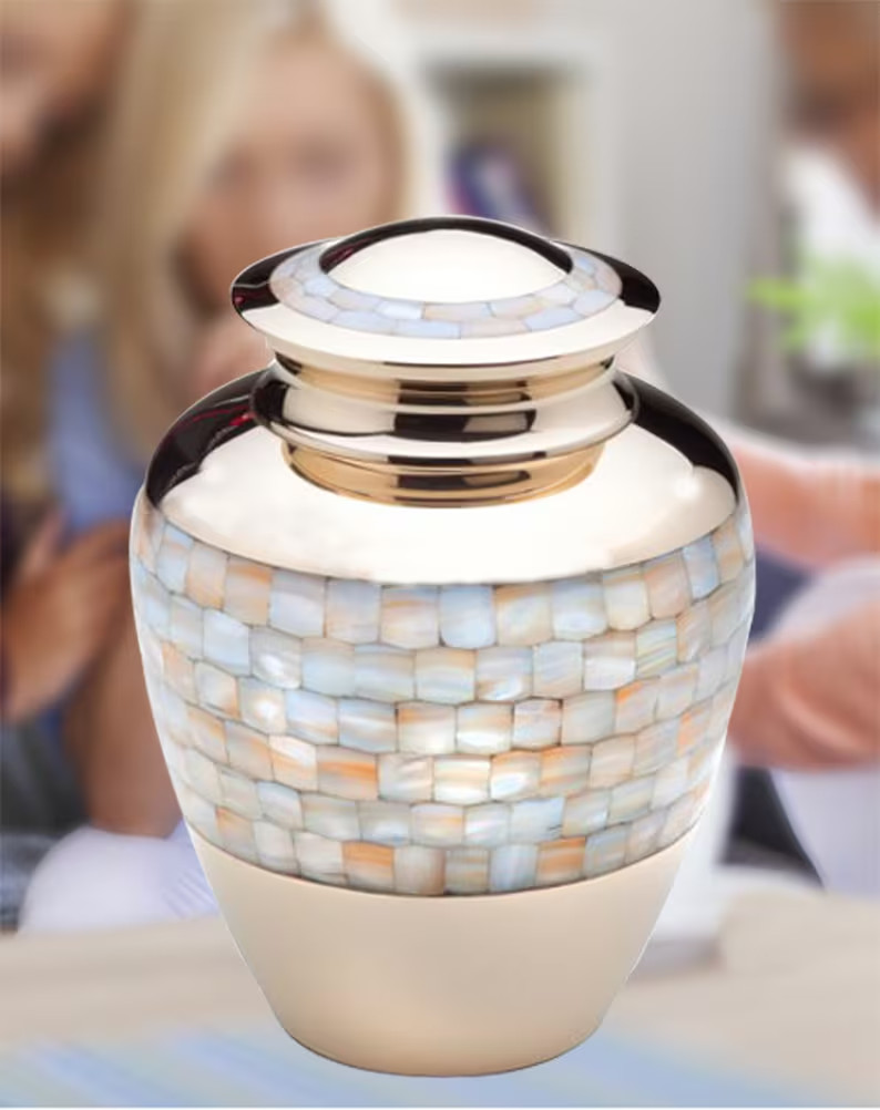 Mother of Pearl Urn – Elite Pearl Cremation Urn – Handcrafted Seashell Adult Urn