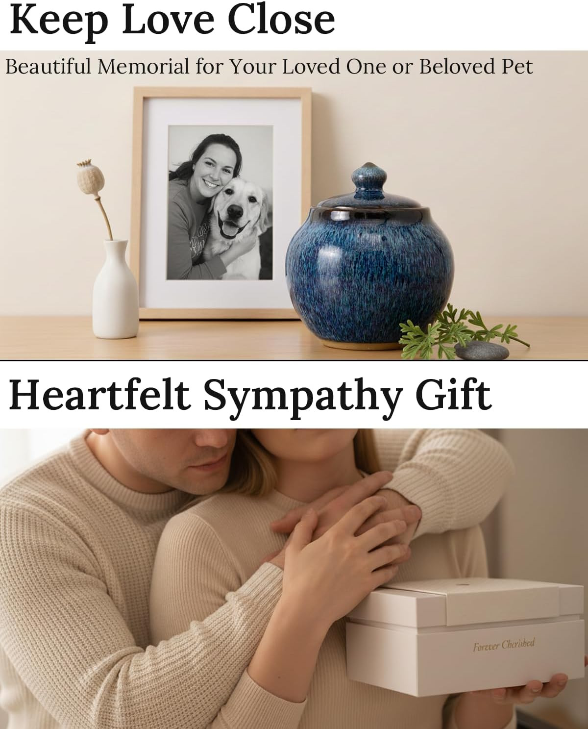 Small Keepsake Urn with Memorial Box – Unique Handcrafted Blue Glaze Ceramic Urn