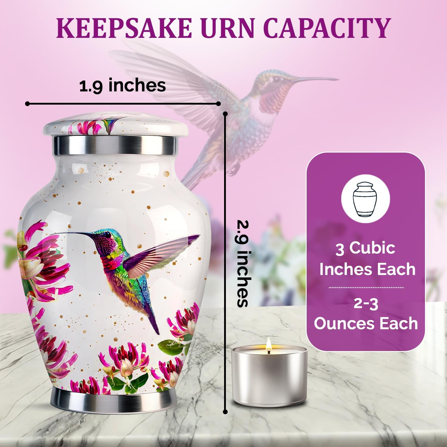 Small Urns for Human Ashes Set of 4 – Hummingbird Urns for Male & Female – Mini