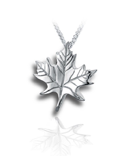 Sterling Silver Maple Leaf Funeral Cremation Urn Pendant for Ashes
