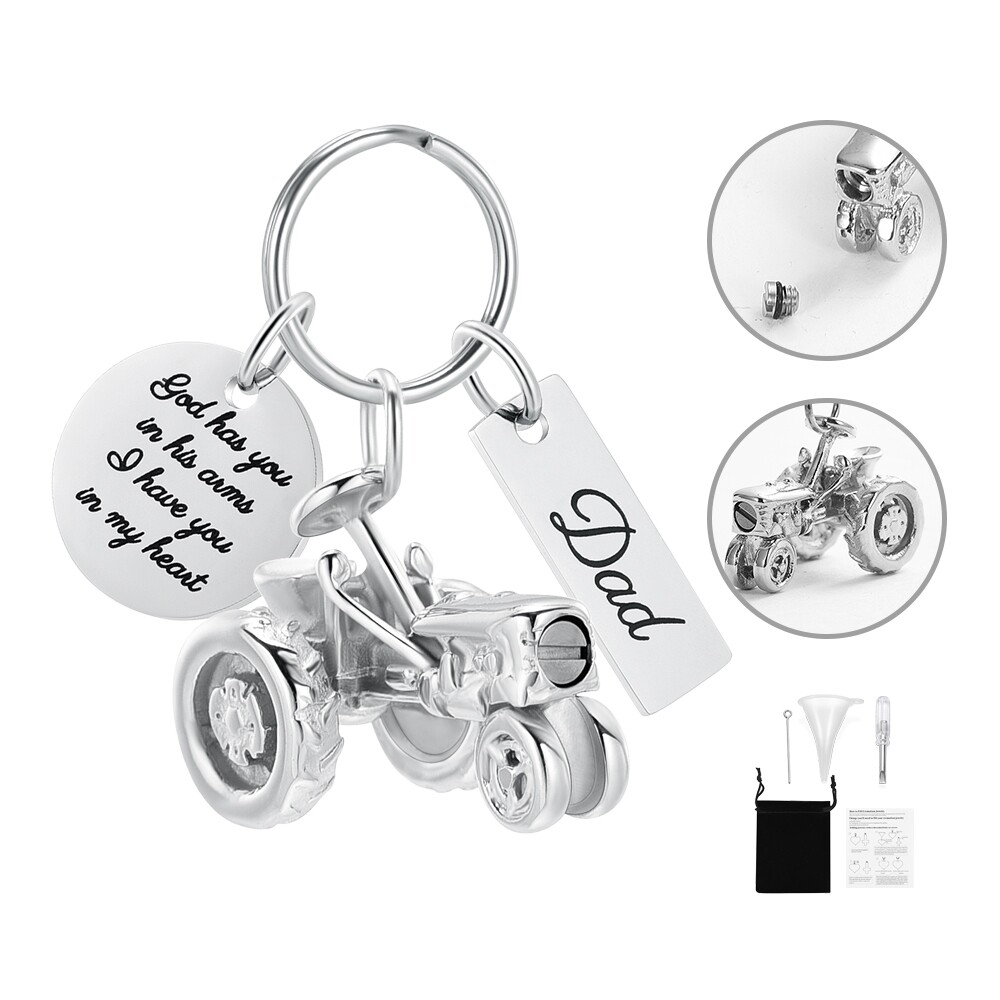 Cremation Keychain Tractor Urn Keychain for Dad Ash Urn Key Chain for Men Women