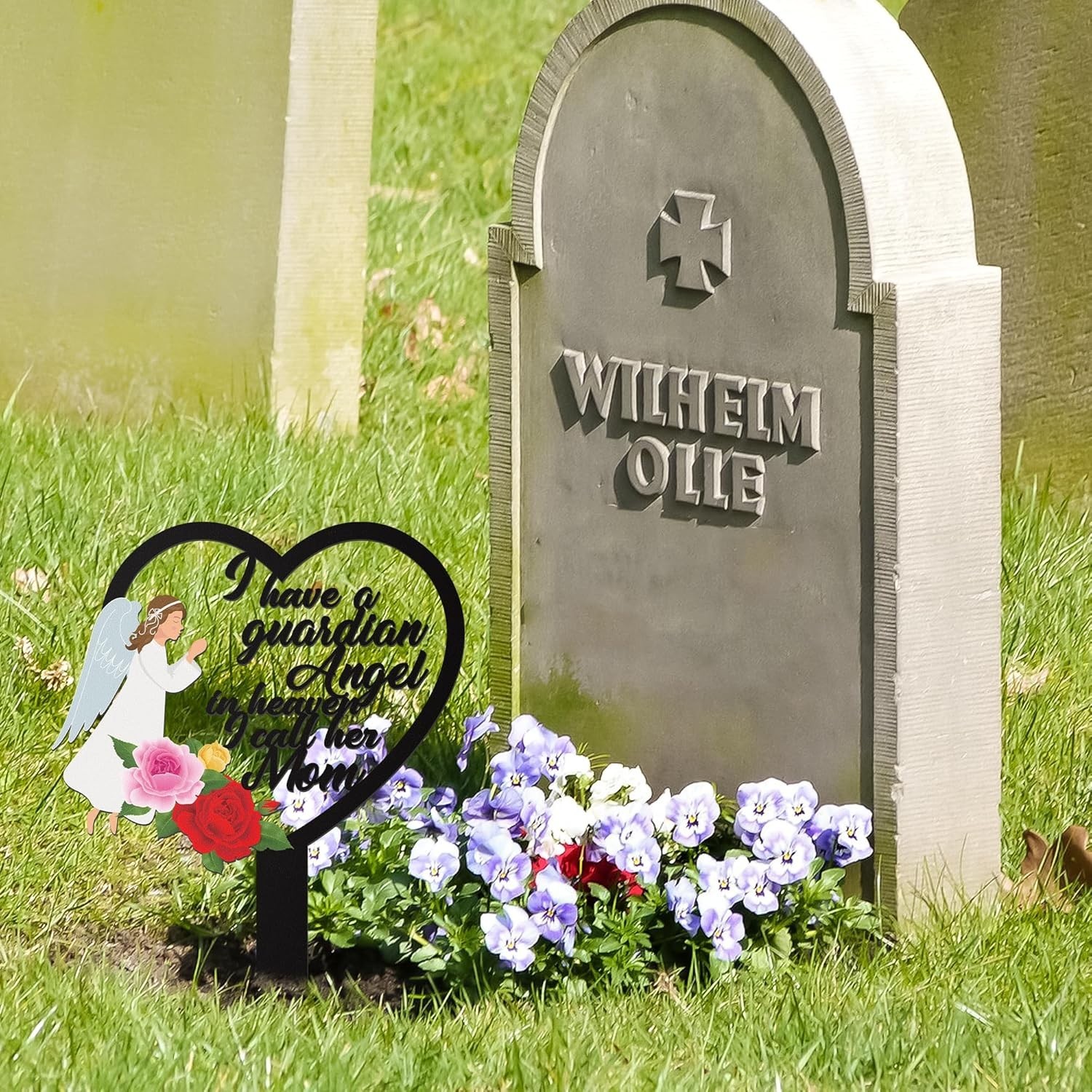 Elegant Black Angel Mom Grave Marker – Easy Installation & Lasting Tribute