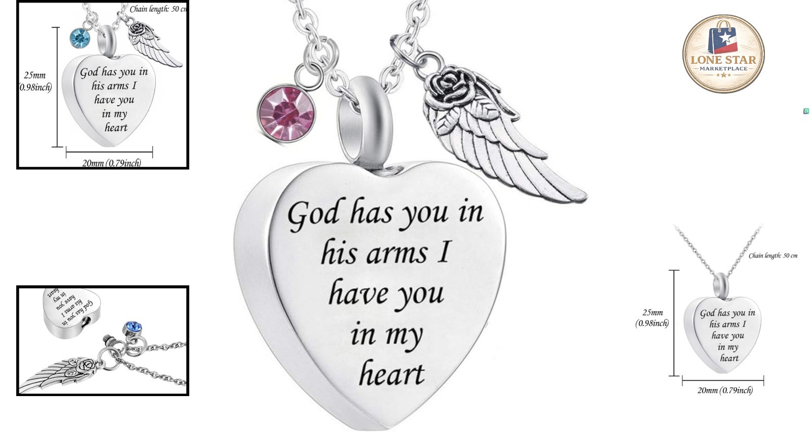Angel Wing Cremation Ashes Necklace with Birthstone Crystal – Memorial Keepsake