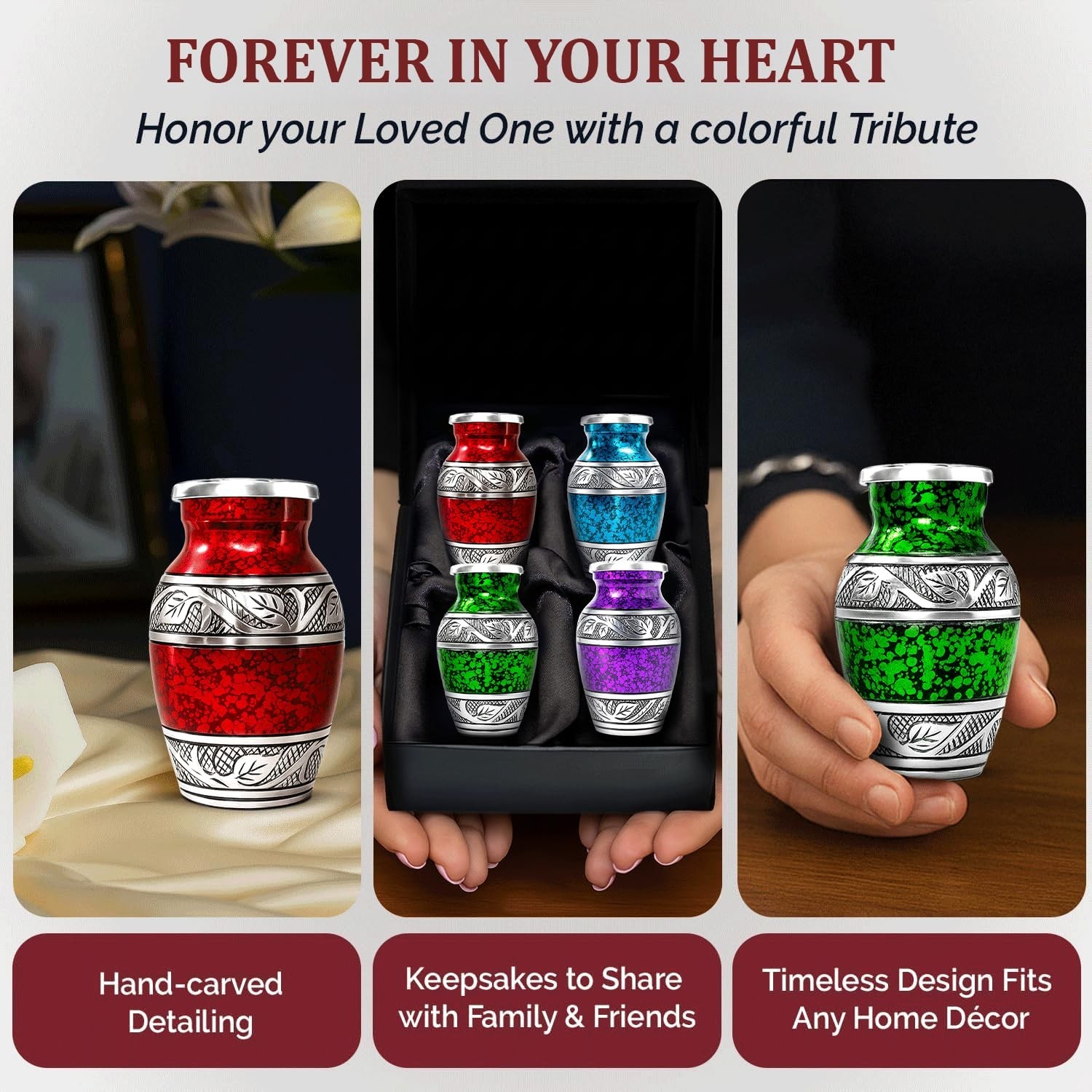 Small Urns for Human Ashes Keepsake Set – Mini Urns for Ashes Men & Women – H…