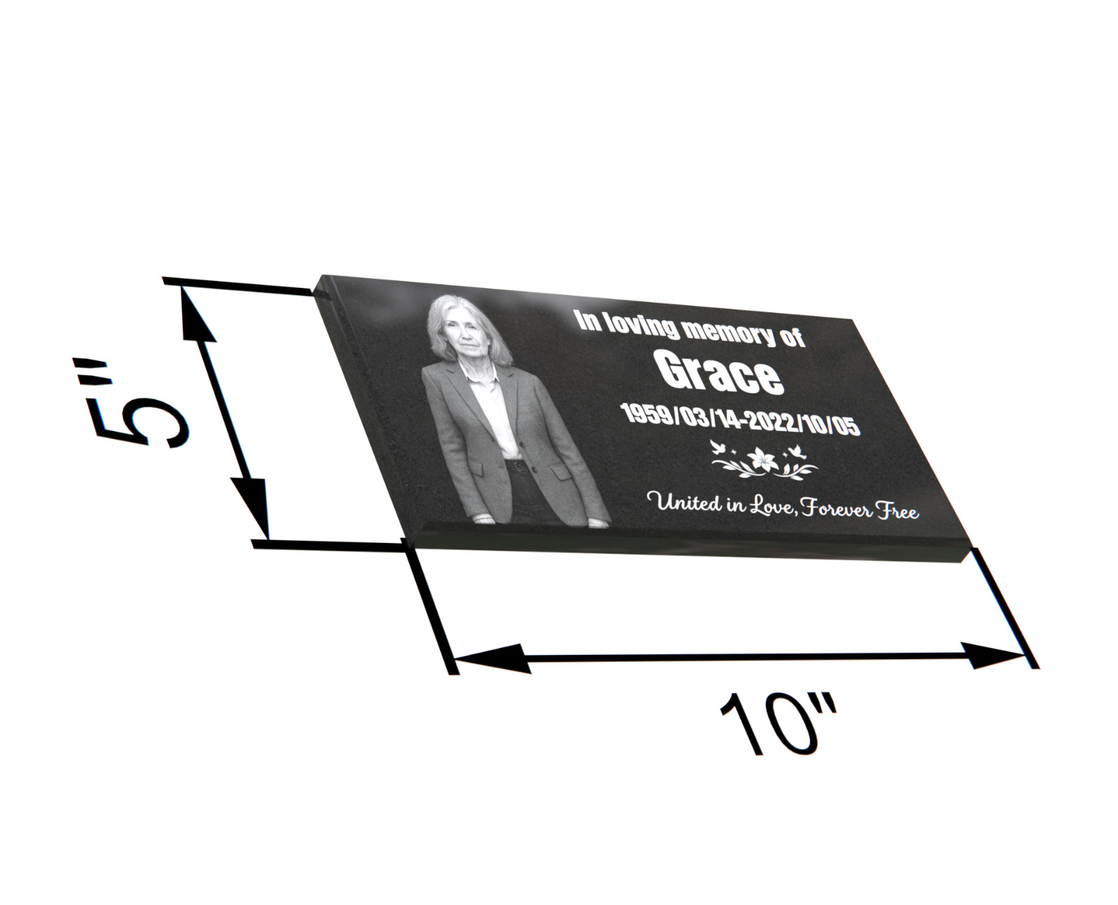 Custom Black Granite Grave Marker 10″x5″ – Personalized Flat marker with photo