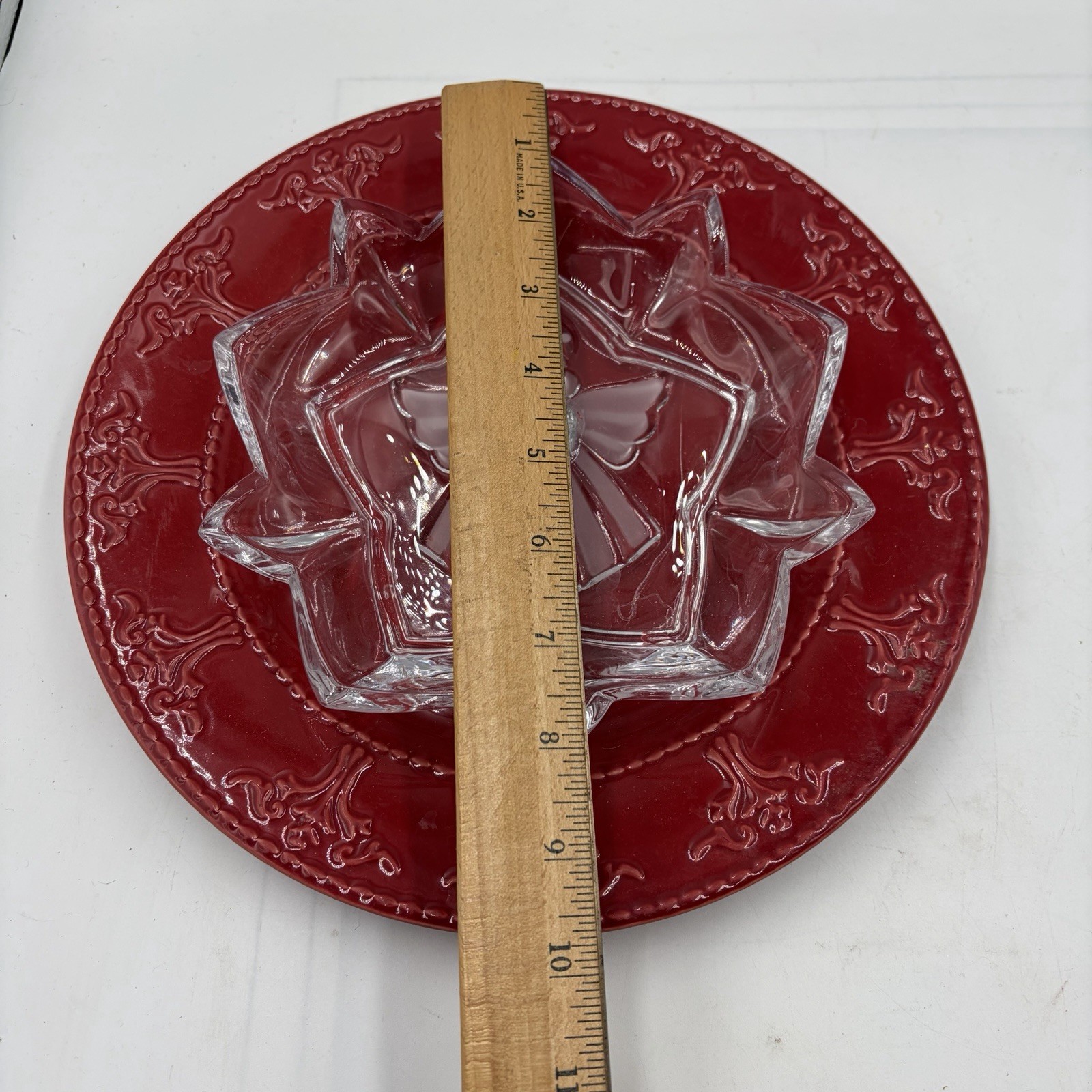 Handmade Memorial Flower Repurposed Glassware Red Angel Cemetery Yard Decor 10”
