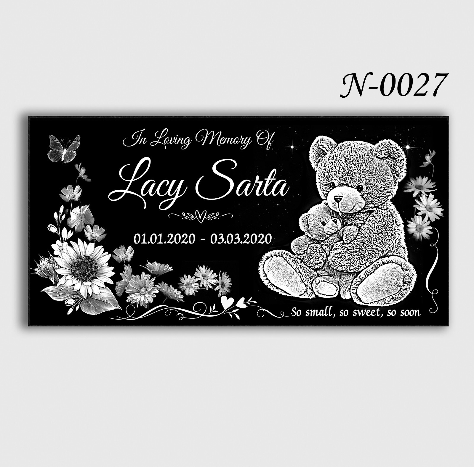 12x24x0.75 inch Human Headstone, Tombstone, Grave Marker, Diamond Engraved