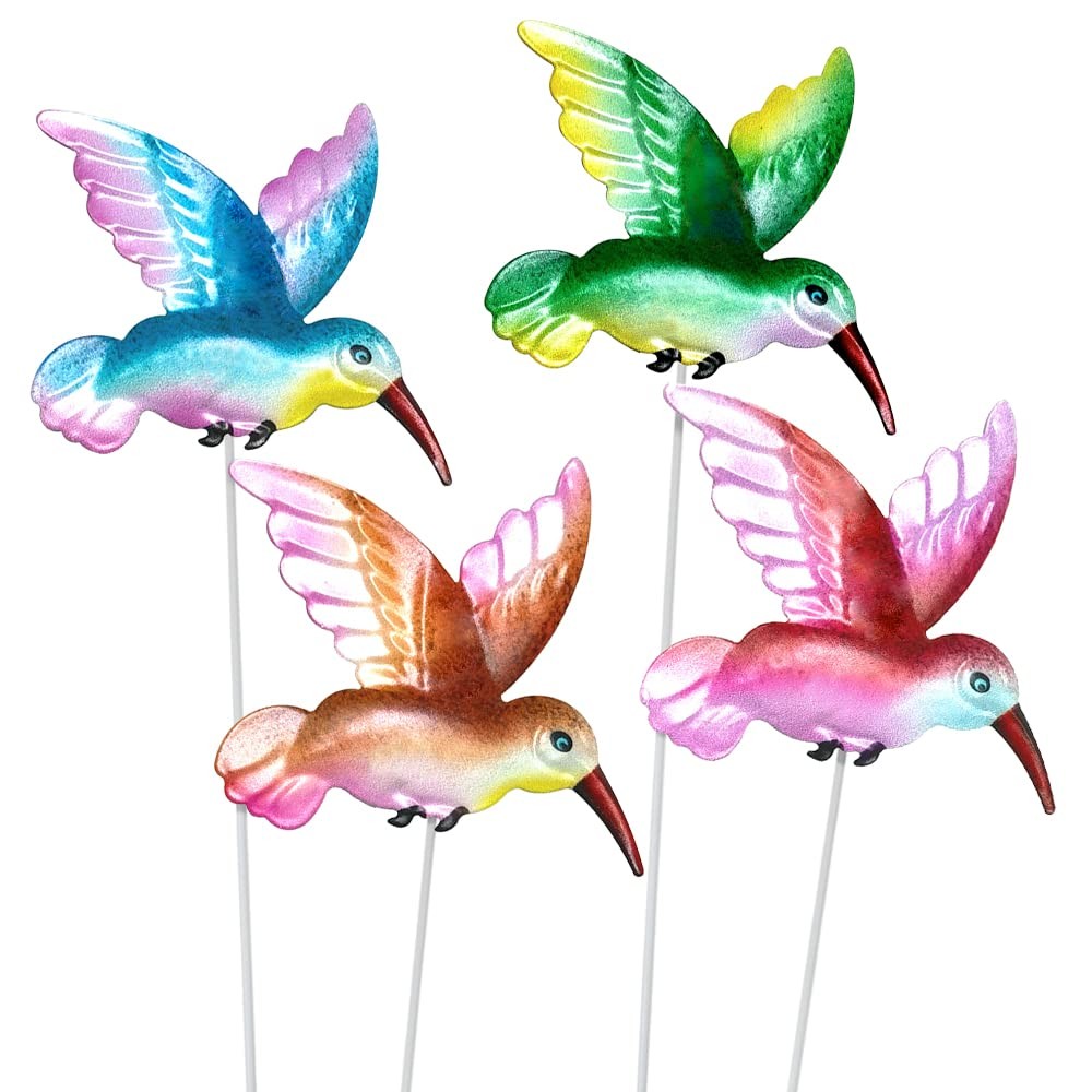 4 Pcs Hummingbird Garden Metal Stakes Set, 14 Inch Tall Hummingbird Garden St…