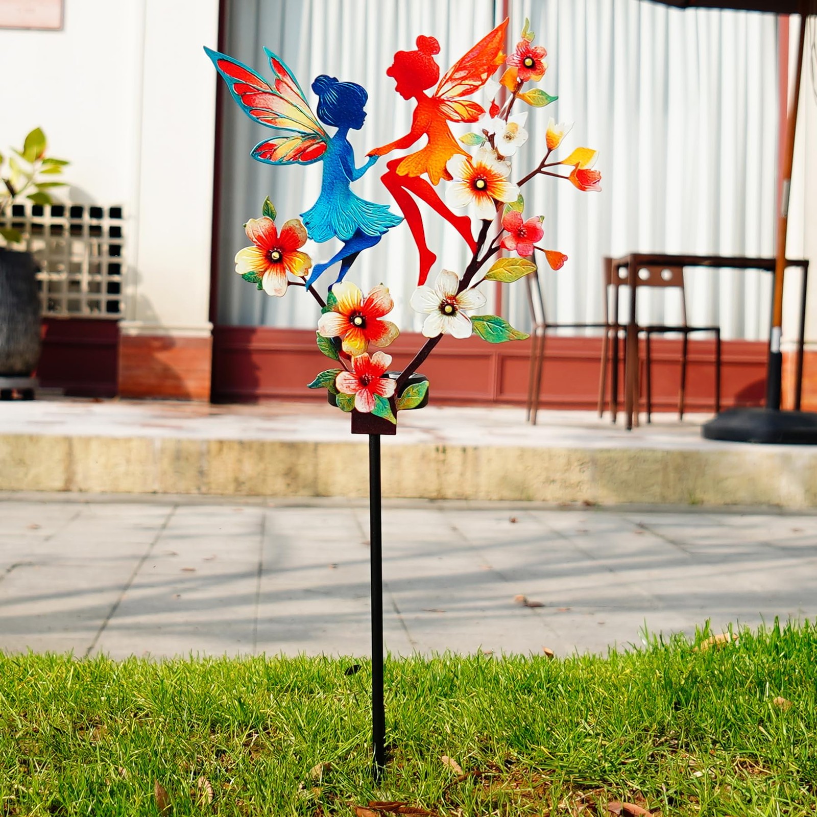 Solar Fairy Garden Stakes – Metal Whimsical Yard Art Decor, Warm LED Lights W…