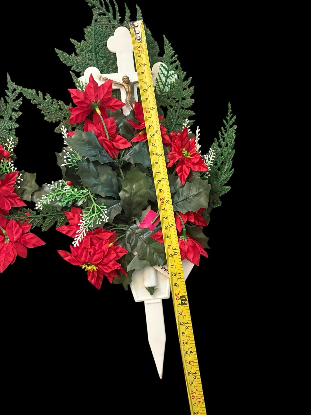 Christmas Cemetery Red Poinsettia Flowers Grave Crucifix Cross Vintage NEW Lot 2