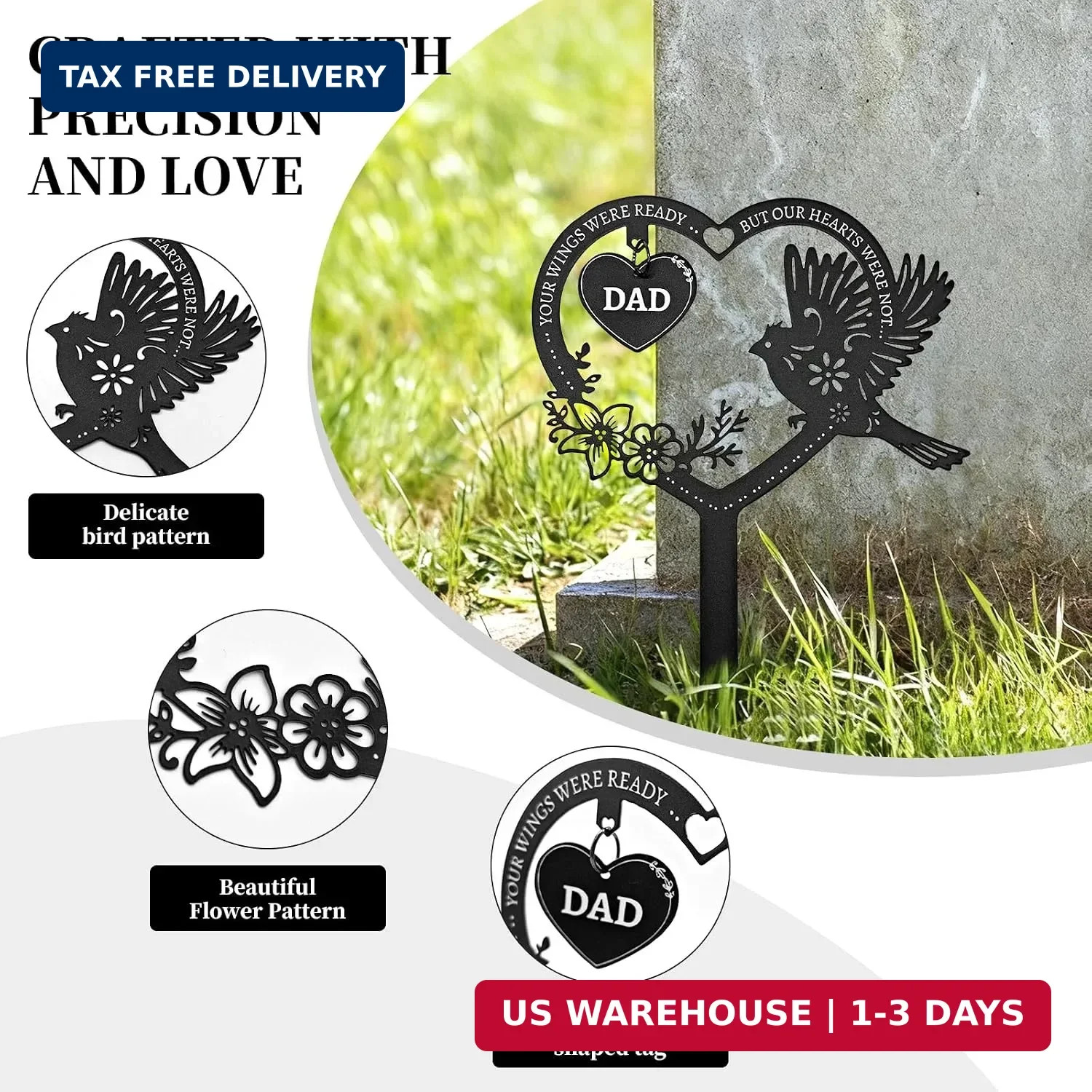 Grave Decorations for Cemetery, Dad Memorial Grave Marker, Heart Metal Plaque St
