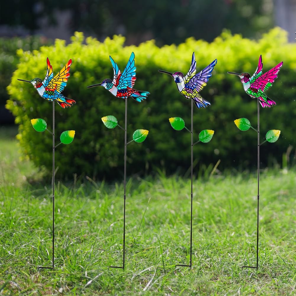 Hummingbird Garden Stakes 4 Pack Metal Yard Art for Outdoor Decor
