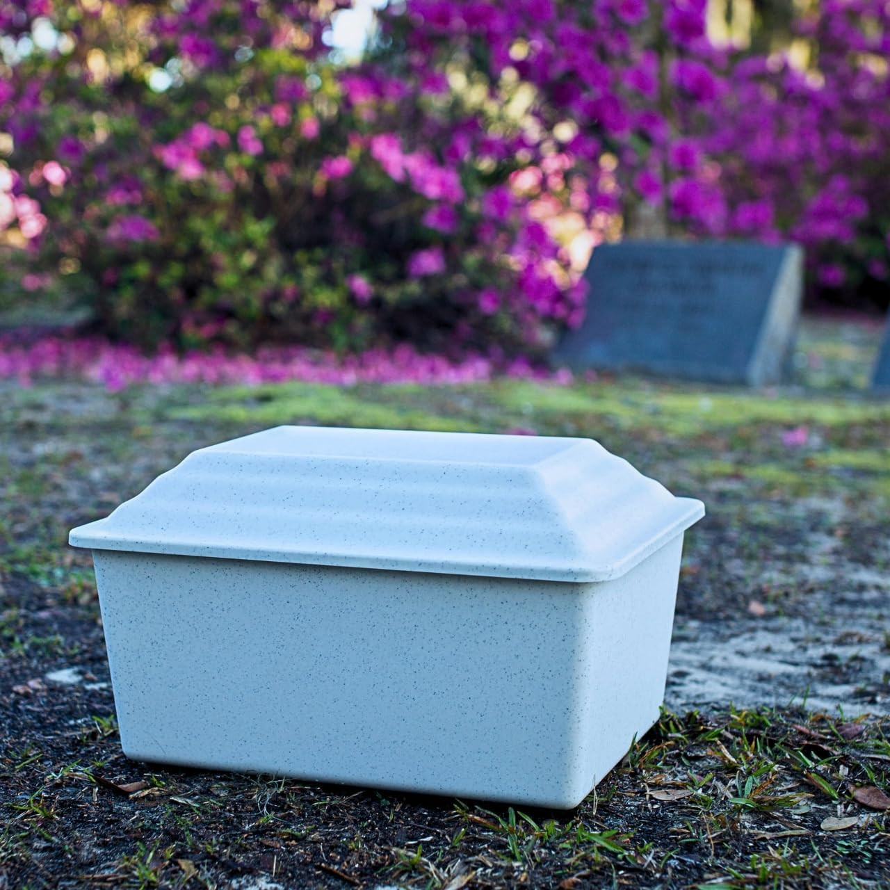 Granite Gray Urn Vault for Ground Burial, Holds One Cremation Urn for Human Ash