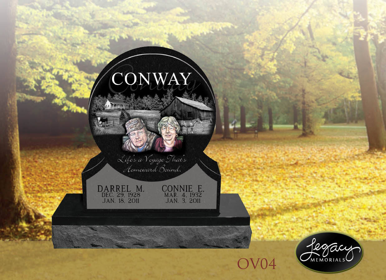 Jet Black Granite Oval Cemetery Headstone