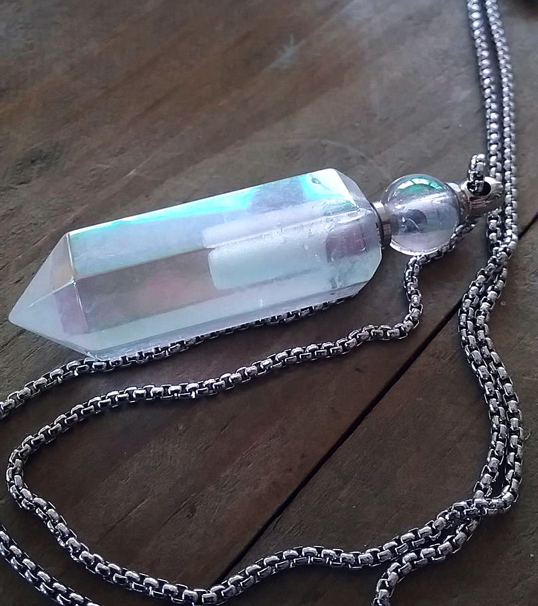 ANGEL AURA CRYSTAL Urn Necklace, Ashes Keepsake, Gemstone Memorial URN