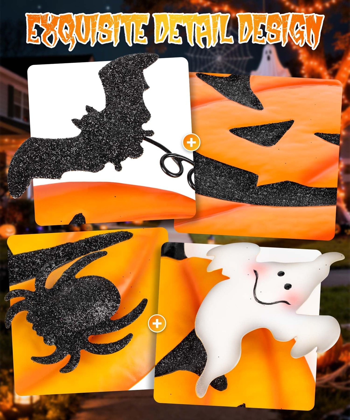 Halloween Garden Stakes 2 Pack Stacked Metal Pumpkins 39.3″ & 41.3″ – Outdoor