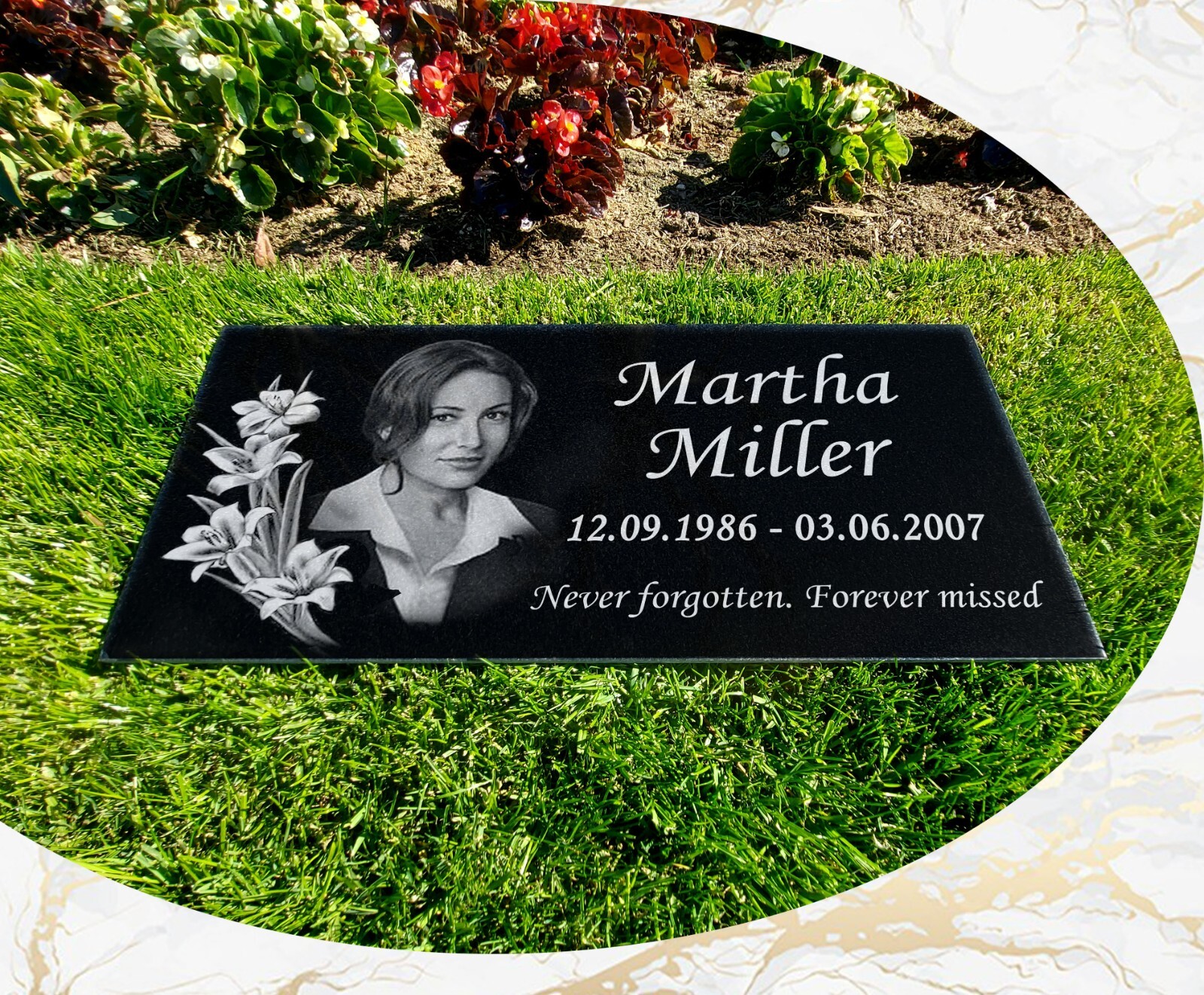 Memorial Headstone 24x12x3/4 inches Human Grave Marker Tombstone Black Granite