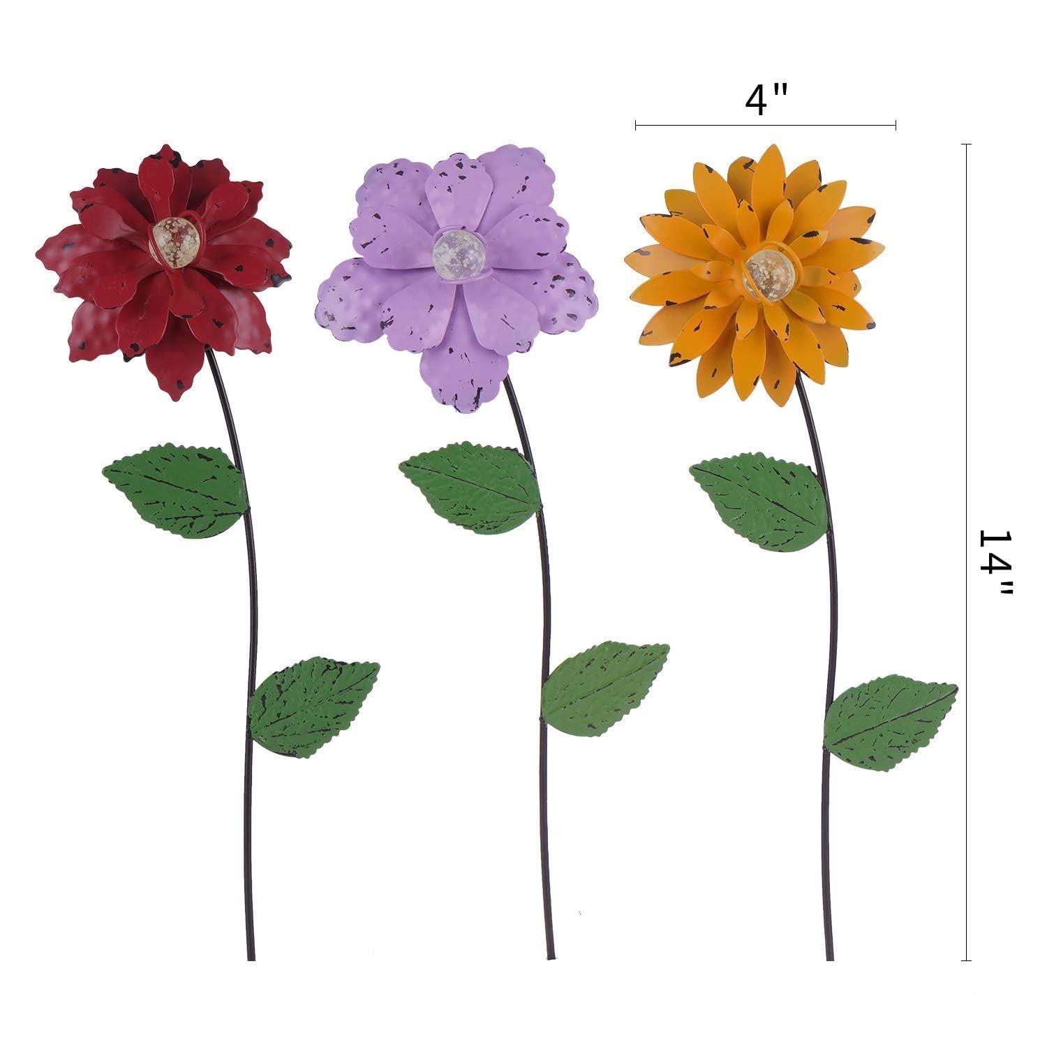 Garden Decor for Outside, 3 Pack Glow in the Dark Flower Garden Stakes, 14″ L…