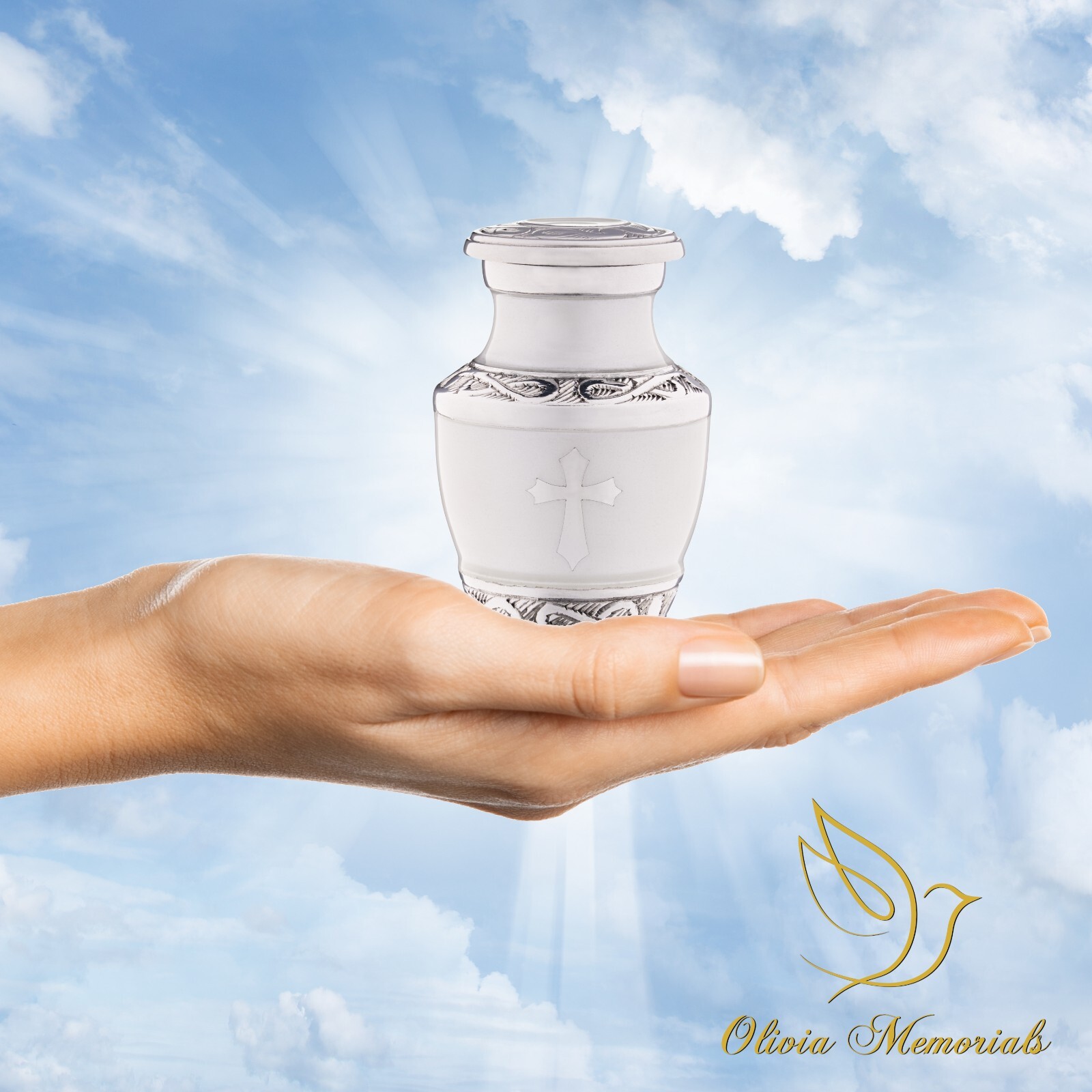 4 Small White Urn for Ashes God Cross – Religious Jesus Catholic Keepsake Mini