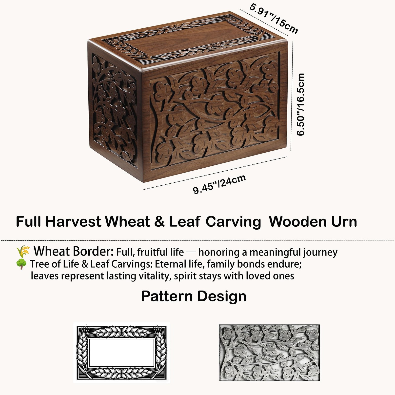 Tree of Life Wooden Cremation Urn for Human Ashes Adult Men Women & Pet Walnut