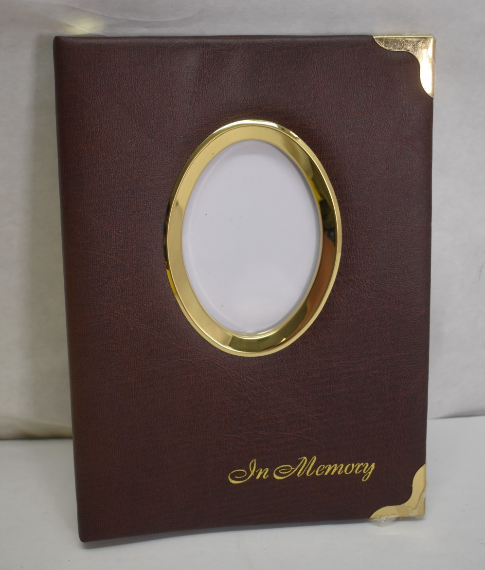 In Memory Funeral Celebration of Life Book with Photo Spot Brown Check In Book