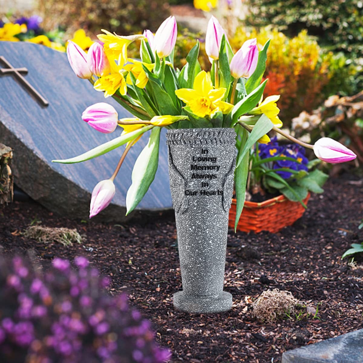 Cemetery Grave Vase with Ground Spikes, Angel Wings Vase for Fresh/Artificial…