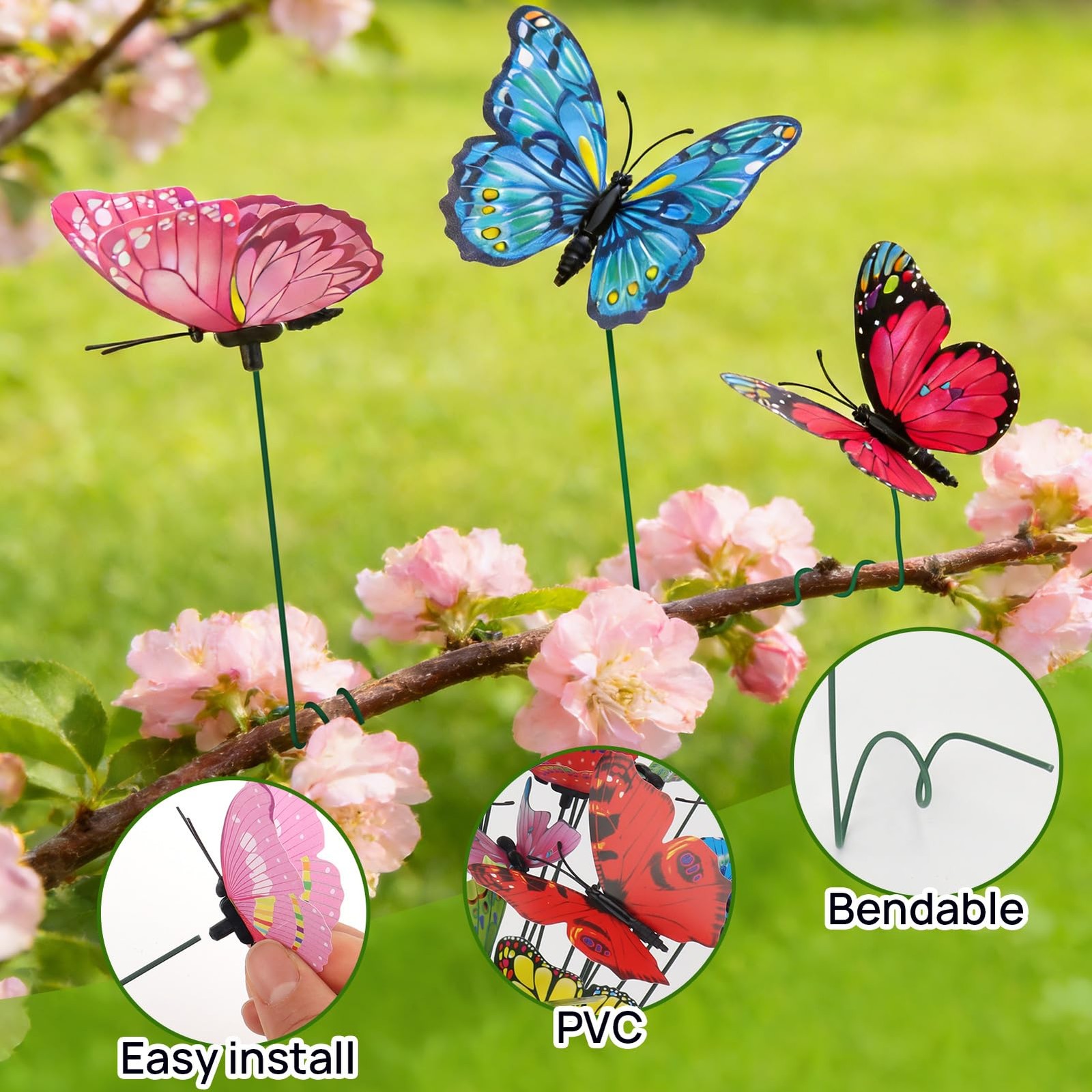 60Pcs Butterfly Garden Decorations, Assored 2 Size PVC Butterfly Decorative Gard