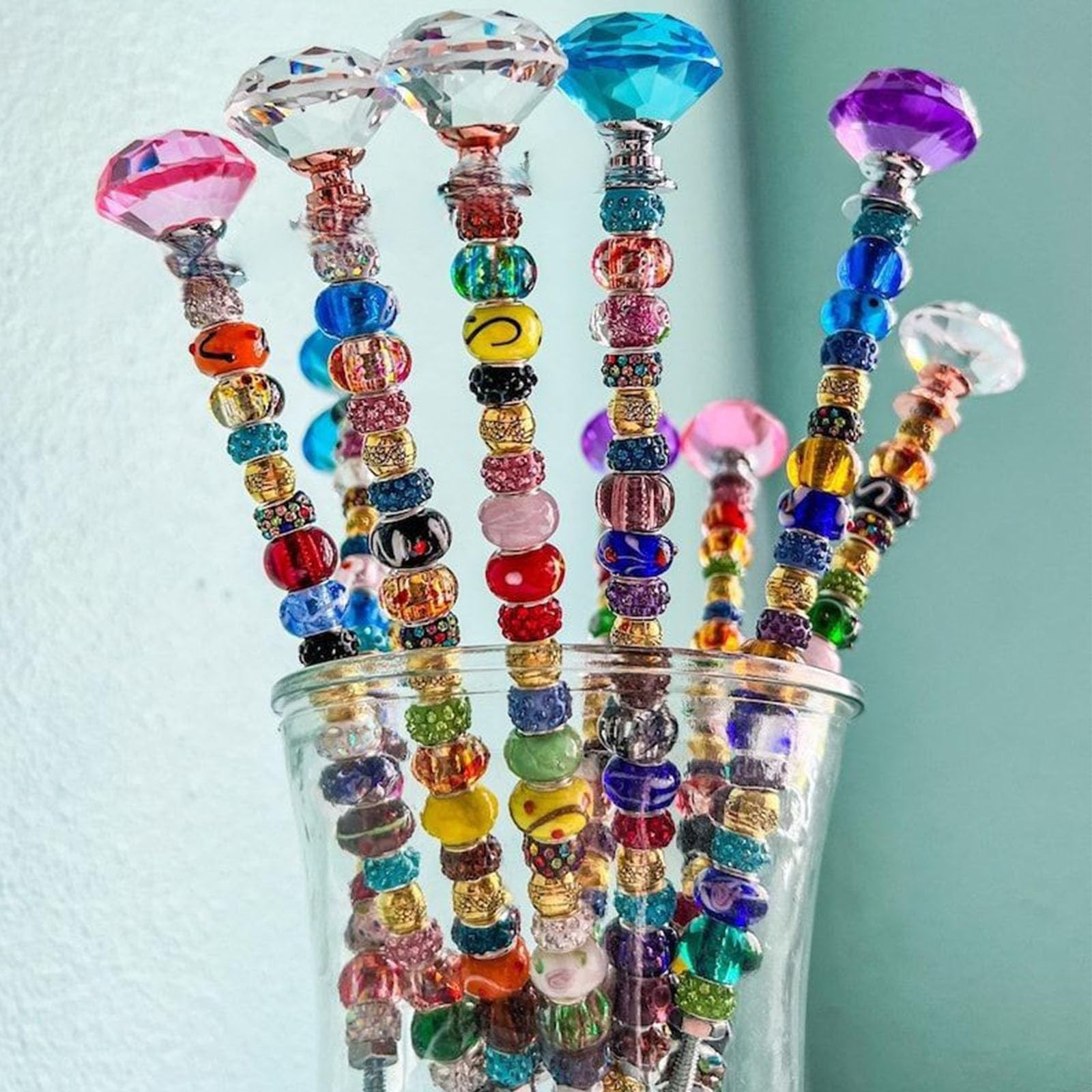 Beaded Garden Decor, Glass Diamond Bead Beaded Stakes Fairy Wands Garden with…