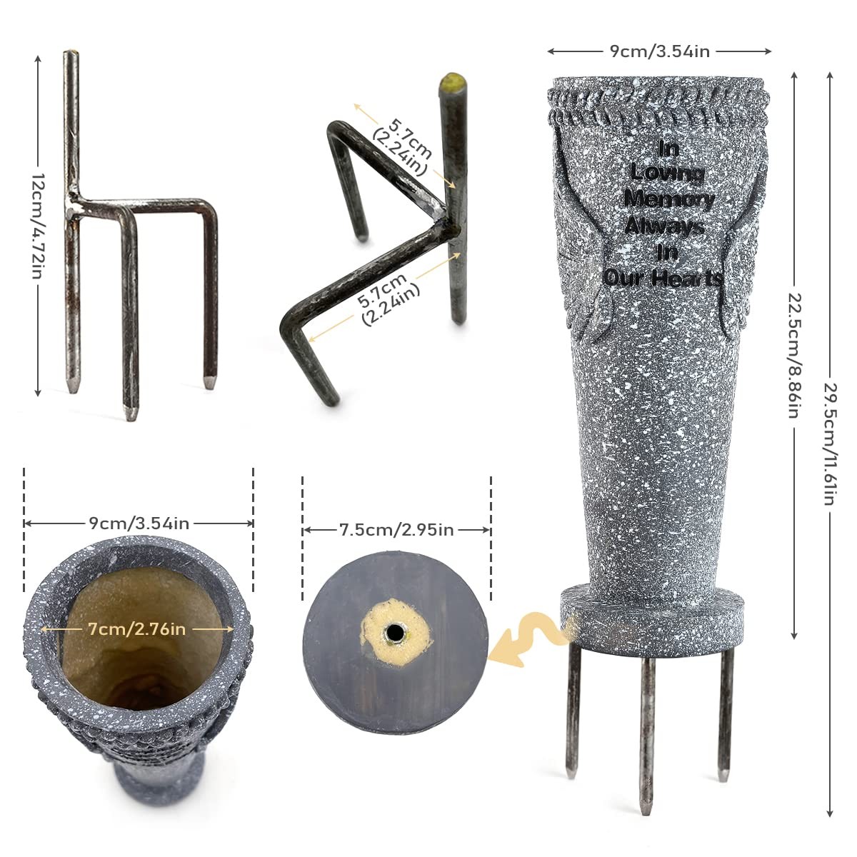 Cemetery Grave Vase with Ground Spikes, Angel Wings Vase for Fresh/Artificial…