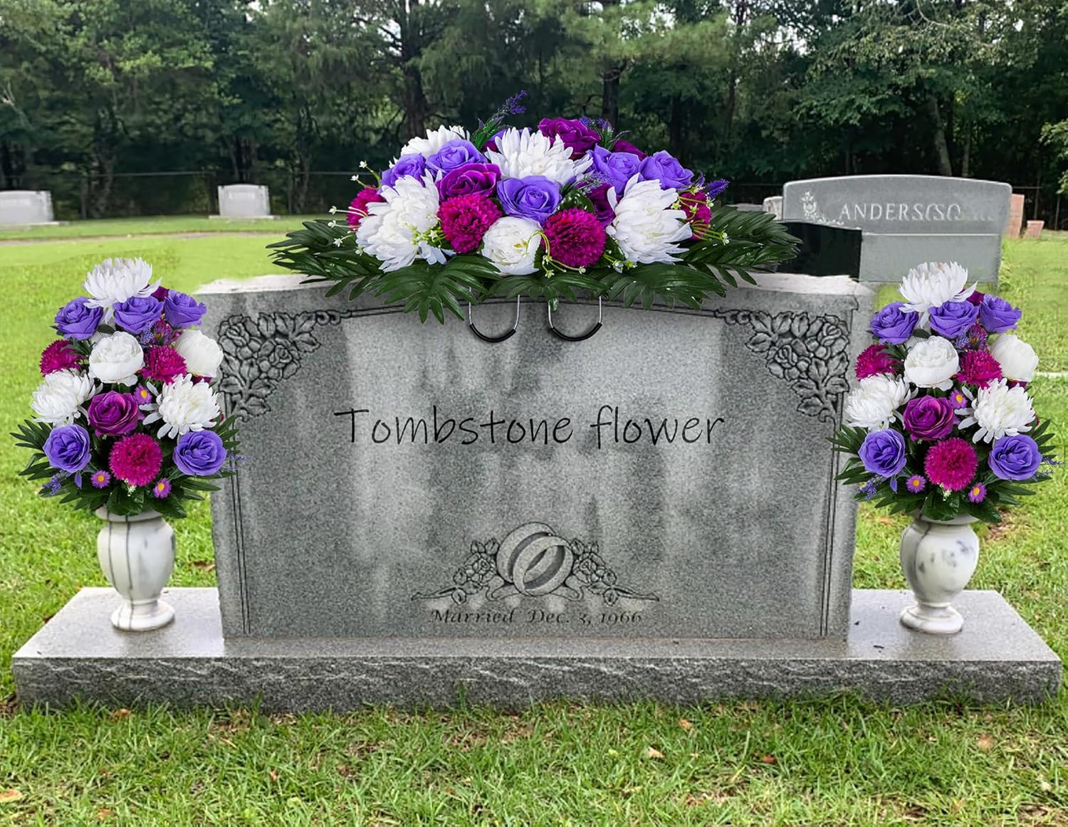 Elegant Artificial Flower Saddle for Graves – Purple & White Peony Rose Decor