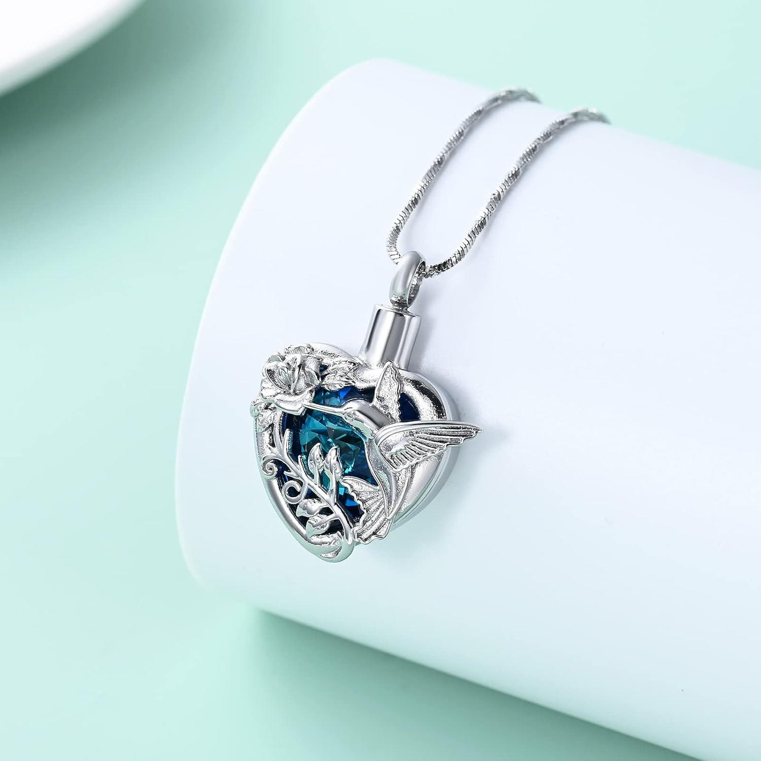 Hummingbird Cremation Jewelry Crystal Heart Urn Ashes Necklace for Women Men Mem
