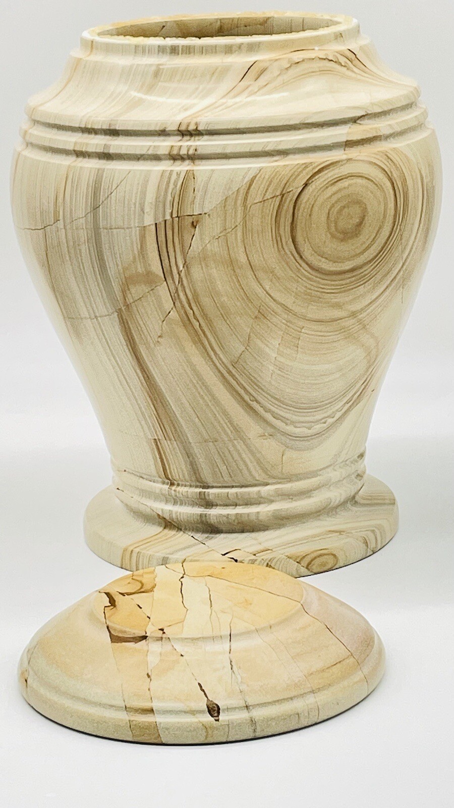 Pedestal Carved Marble Urn~Adult Funeral Cremation Teak Veining Urn 12.14 Pounds