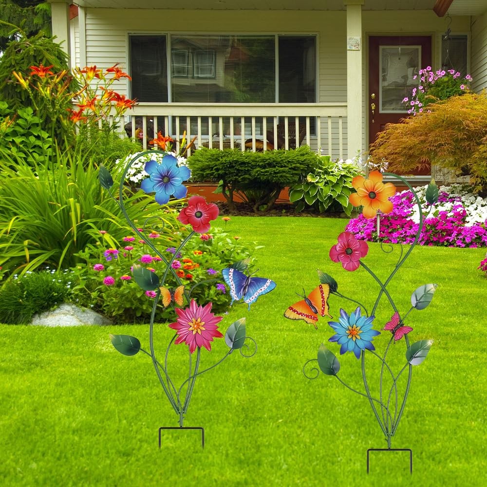 Garden Decor for Outside, 2 Pack 37“ Metal Butterfly Garden Stakes, Spring Wa…